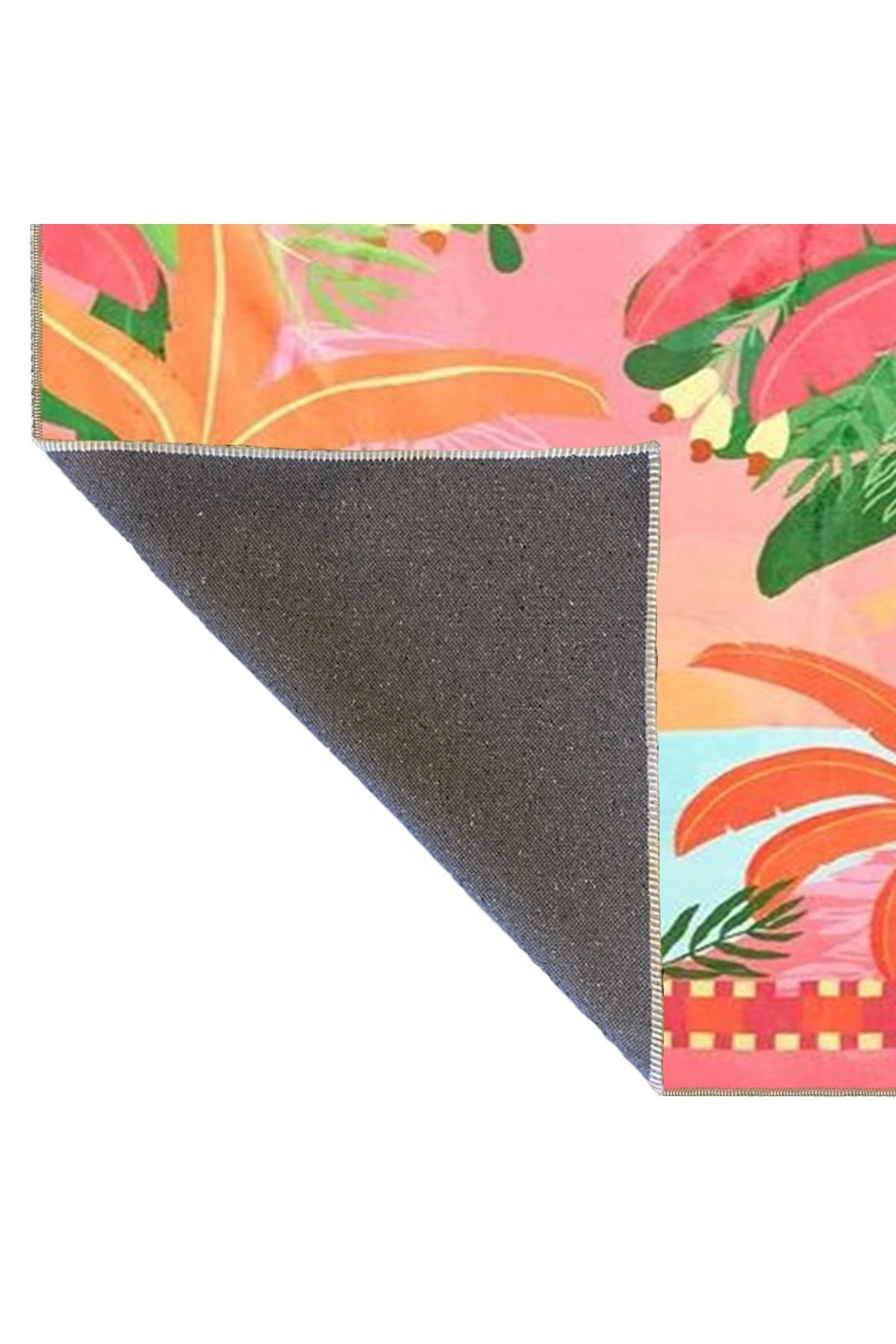 Pembe Renk Temalı Palmiye ve Deniz Desenli Halı 3727