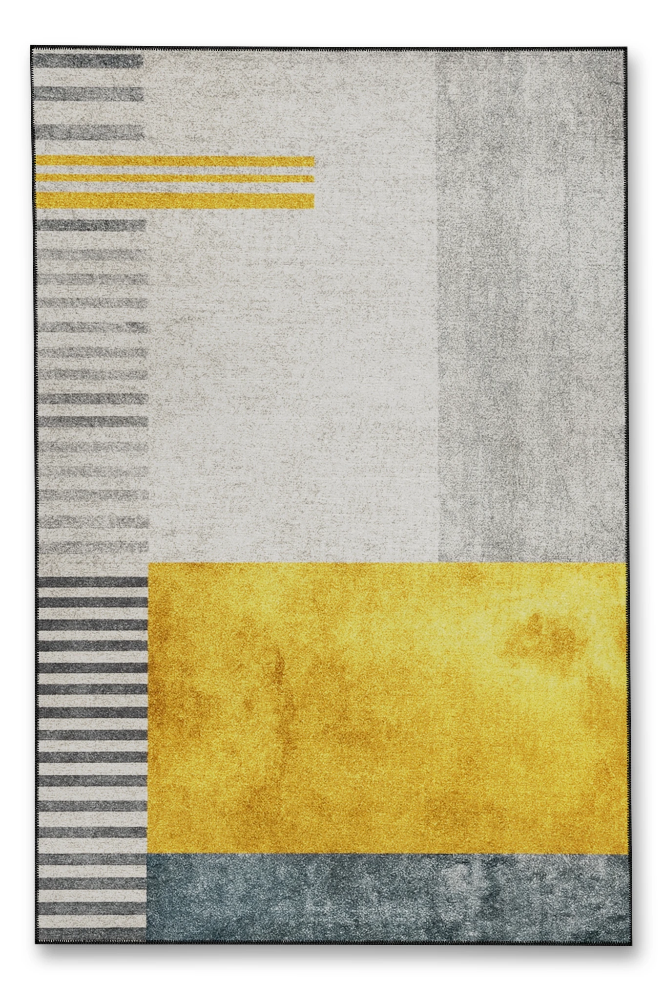 MOSSO Sarı Gri Tonlarda Soyut Geometrik Desenli Dokuma Taban Modern Dekoratif Halı mosso1047