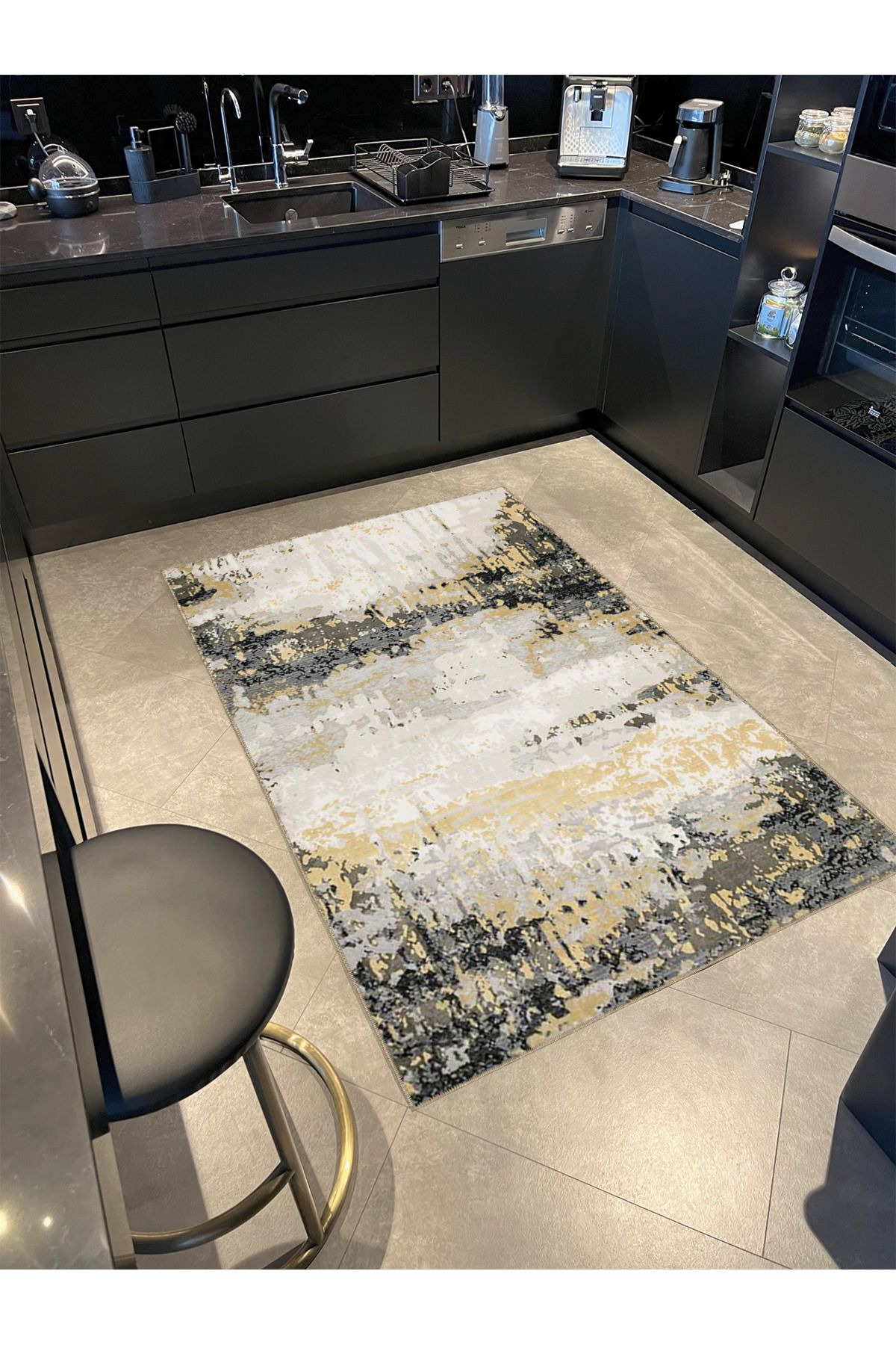 Bej Temalı Çok Renkli Abstract Soyut Desenli Modern Dekoratif Halı 3949