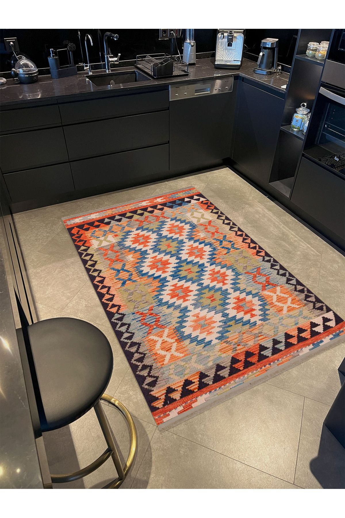 Güney Koleksiyonu Çok Renkli Geometrik Etnik Motifli ve Geleneksel Desenli Vintage Dekoratif Halı 45