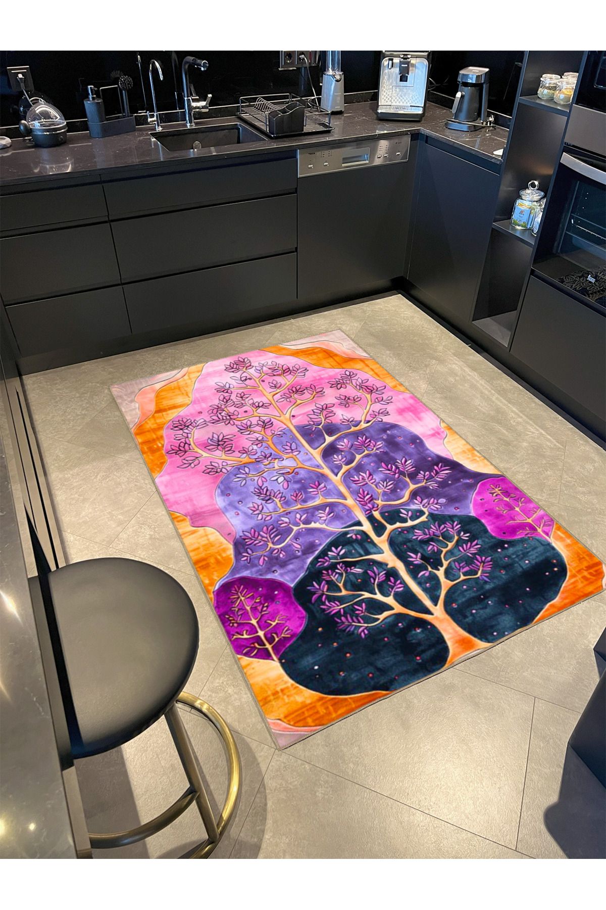 Paris Koleksiyonu Mor Tonlar Mitolojik Ağaç Desenli Kreatif Modern Dekoratif Halı 123