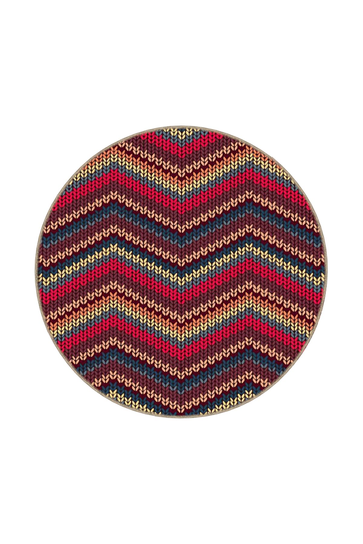 Kırmızı Pembe Turuncu Tonlarda Çapraz Çizgili Desenli Dokuma Taban Yıkanabilir Halı miravip9169