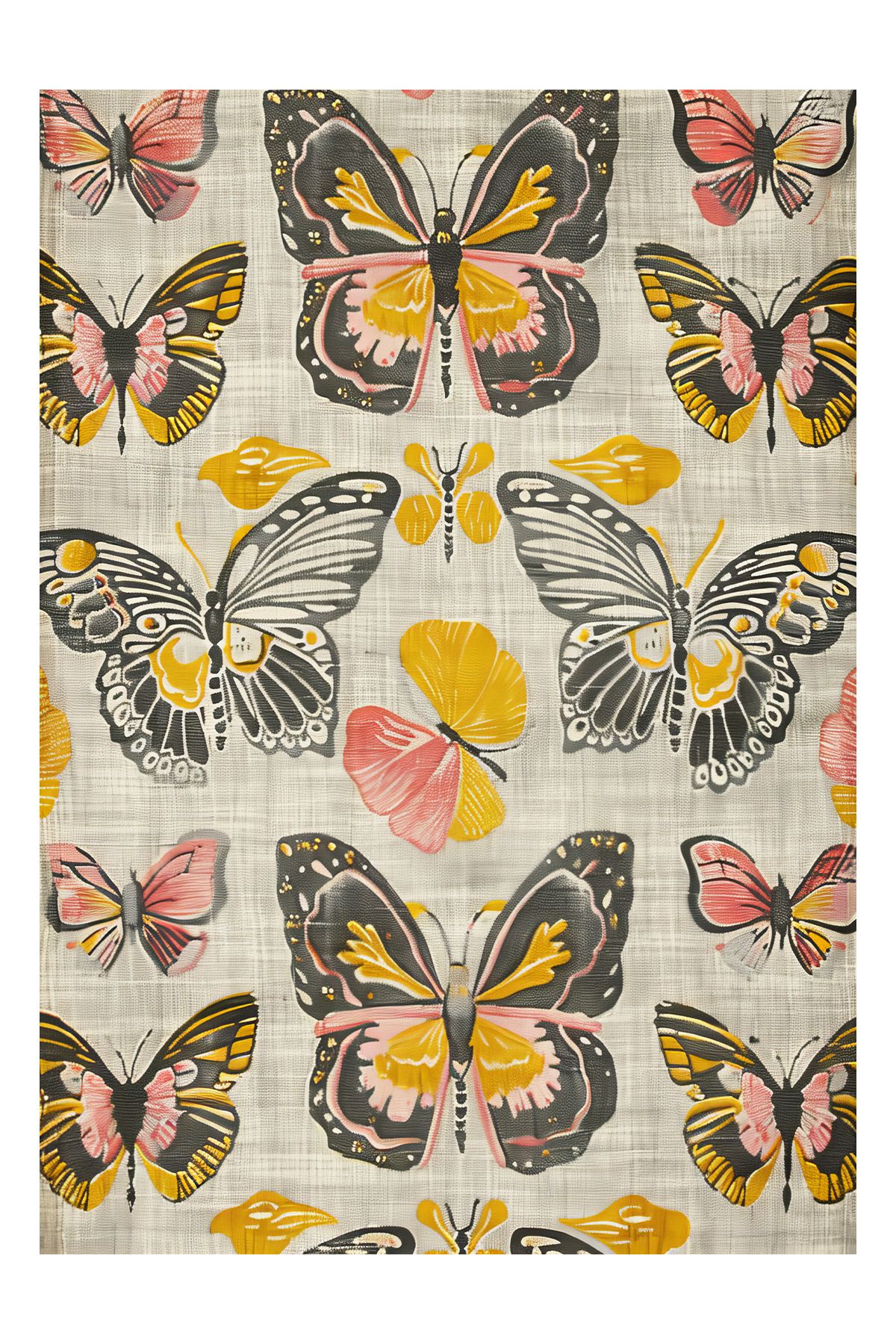 Paris Koleksiyonu Bej Tonlarda Sarı Detaylı Kelebekler Modern Dekoratif Halı paris18