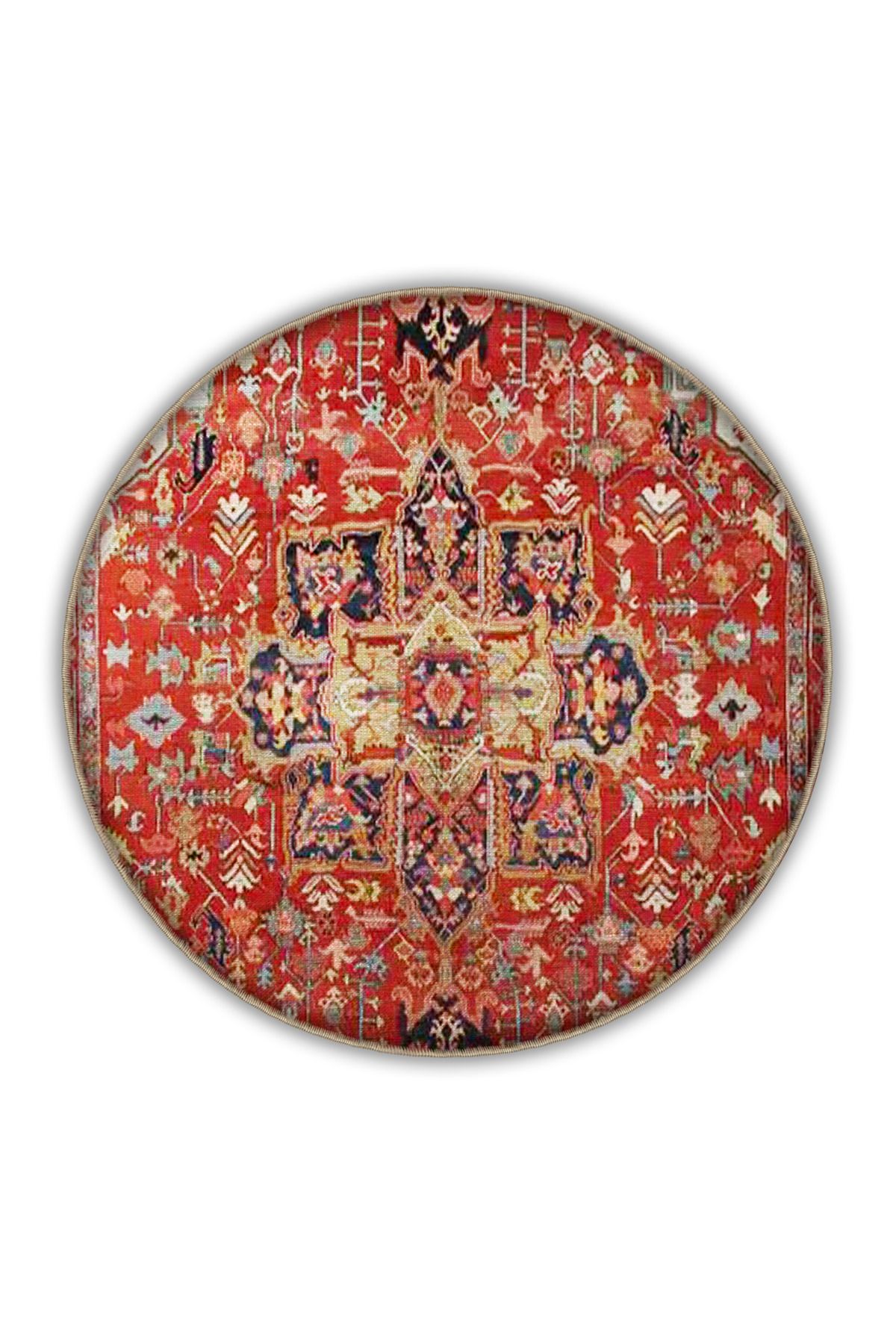 Kırmızı Temalı Geleneksel Motif Etnik Çiçek Desenli Vintage Dekoratif Halı 3304