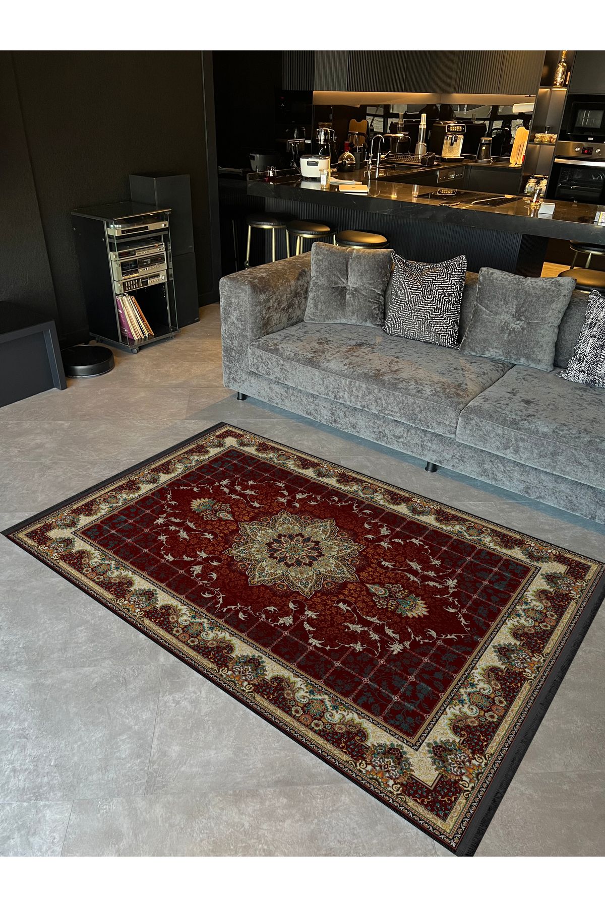 Bordo Bej Bordür Detaylı Antik Tasarım Serisi Desenli Dekoratif Halı antik120