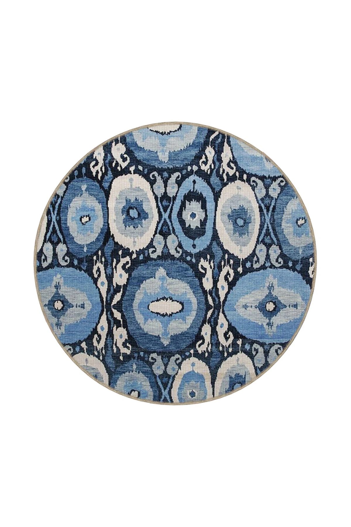 Yuvarlak Temalı Beyaz ve Mavi Baklavalı Dekoratif ve Dokuma Taban Halı 4325