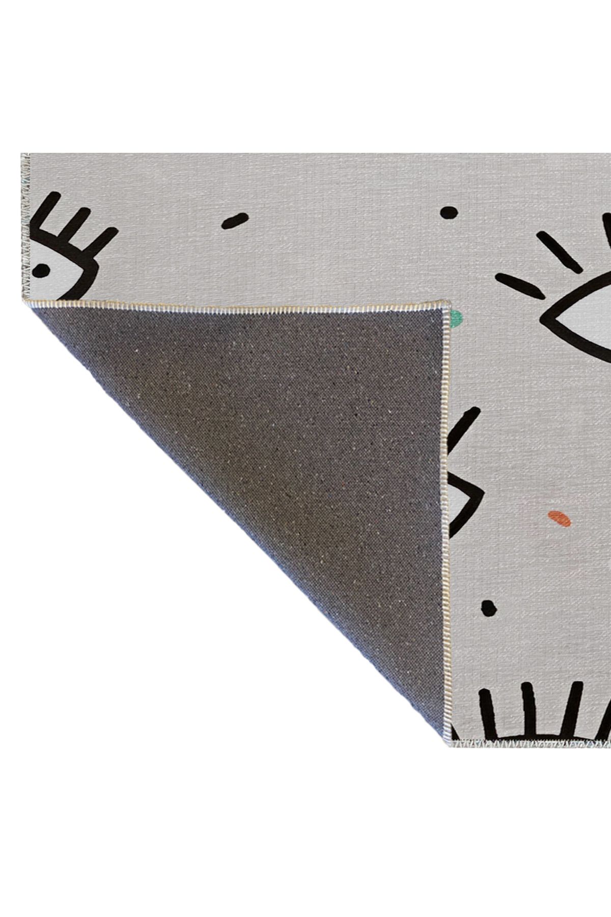 Gri Temalı Çok Renkli Etnik Göz ve Kalp Desenli Kreatif Modern Dekoratif Halı 2300