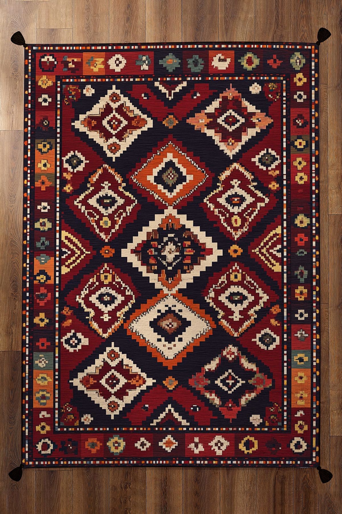 Herat Vintage Afgan Desen Bordo Renkli Dokuma Taban Dekoratif Salon Halısı 301