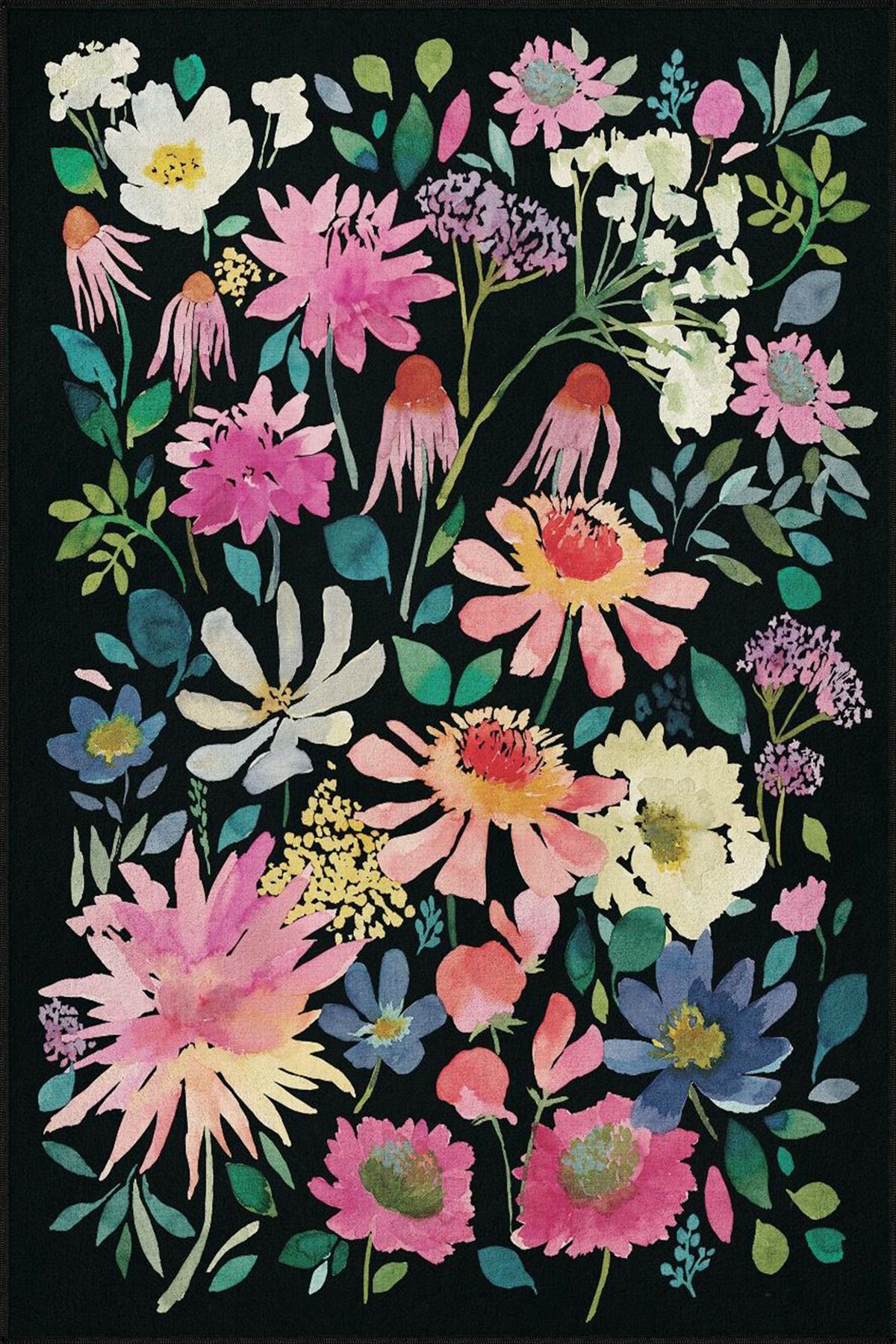 Siyah Tonlu Floral Desenli Dokuma Taban miravip680