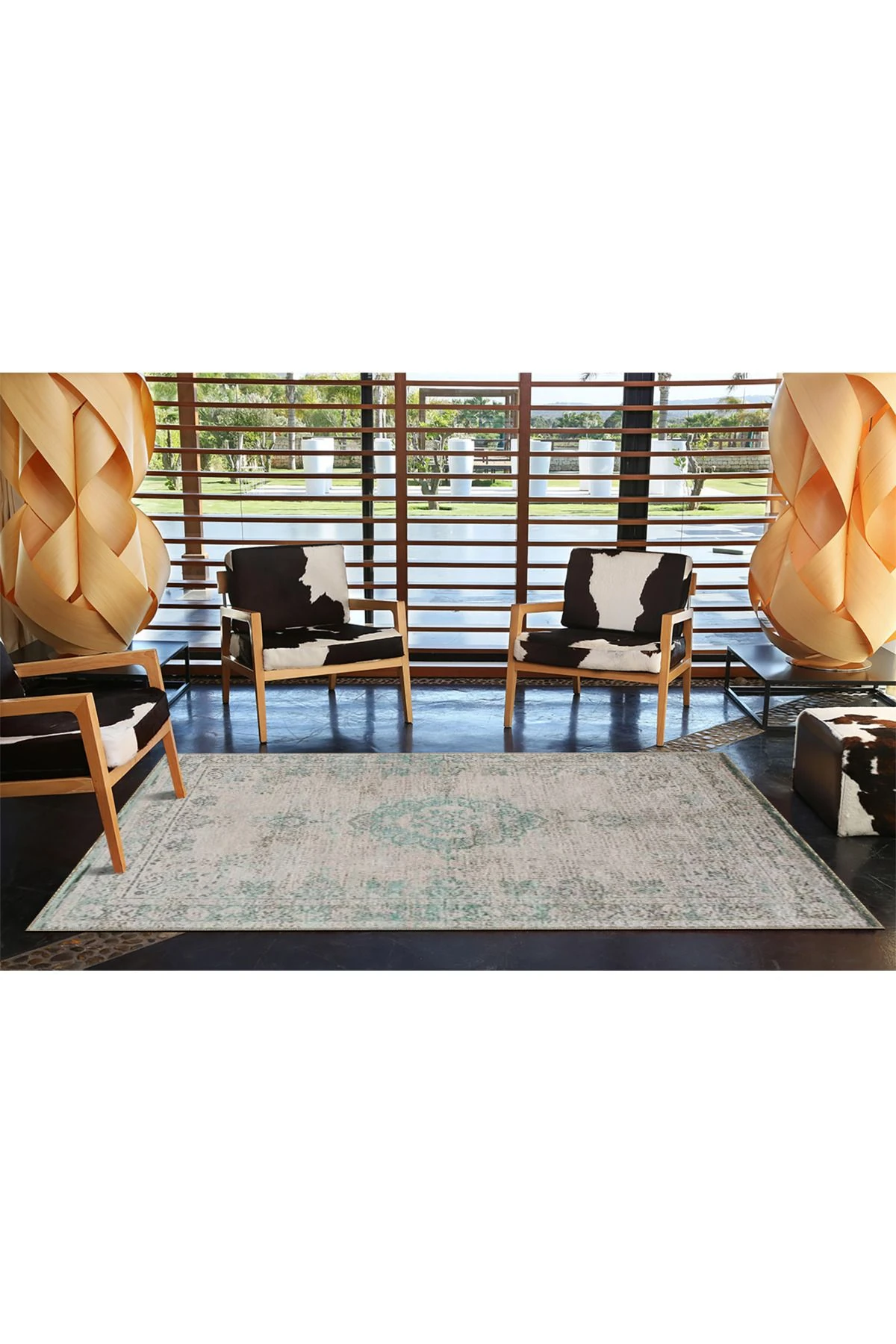 Geleneksel Krem Mavi Geometrik Desenli Dokuma Taban miravip817