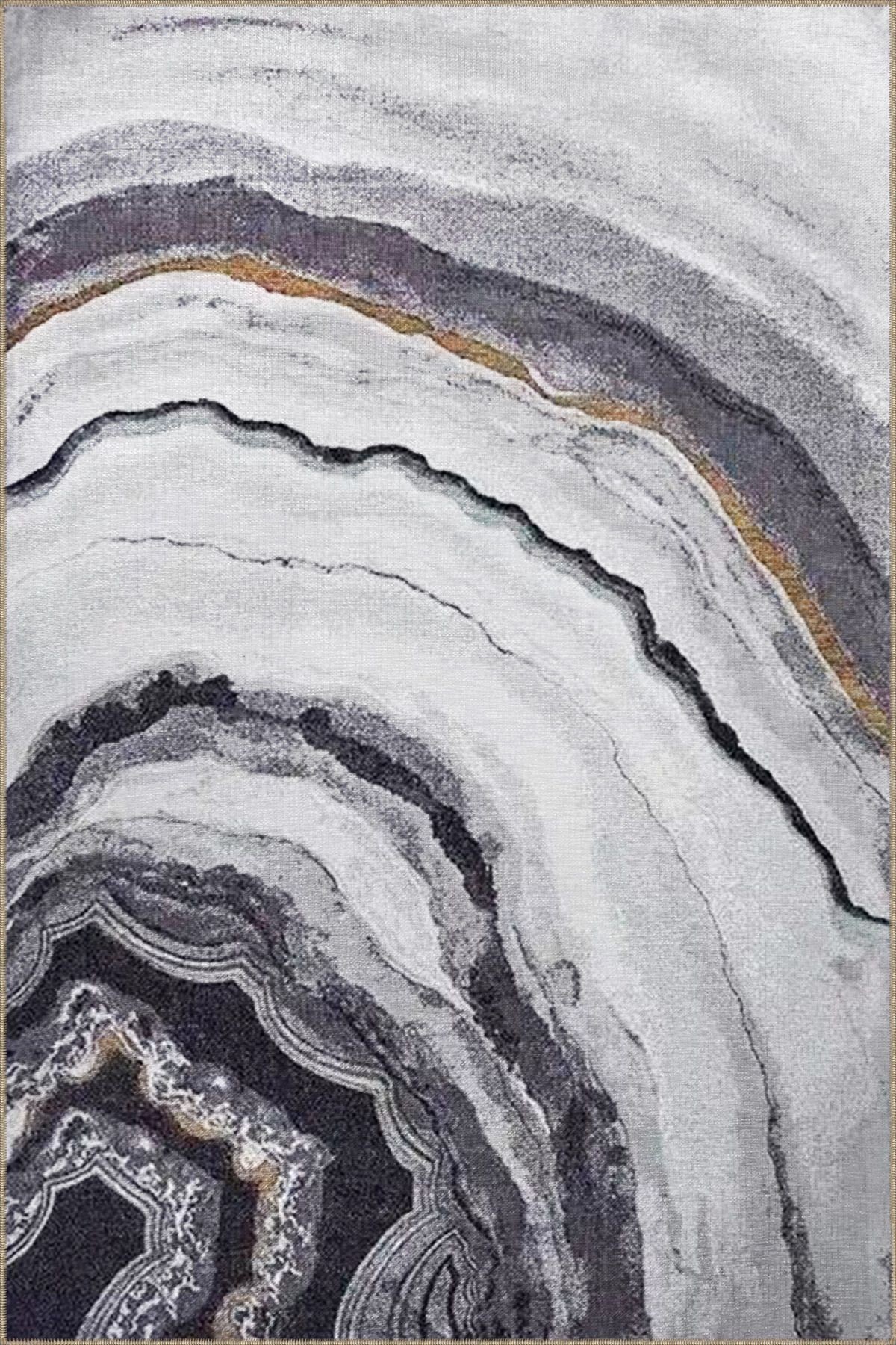 Bej Gri Temalı Soyut Abstract Desenli Kreatif Modern Dekoratif Halı 3317