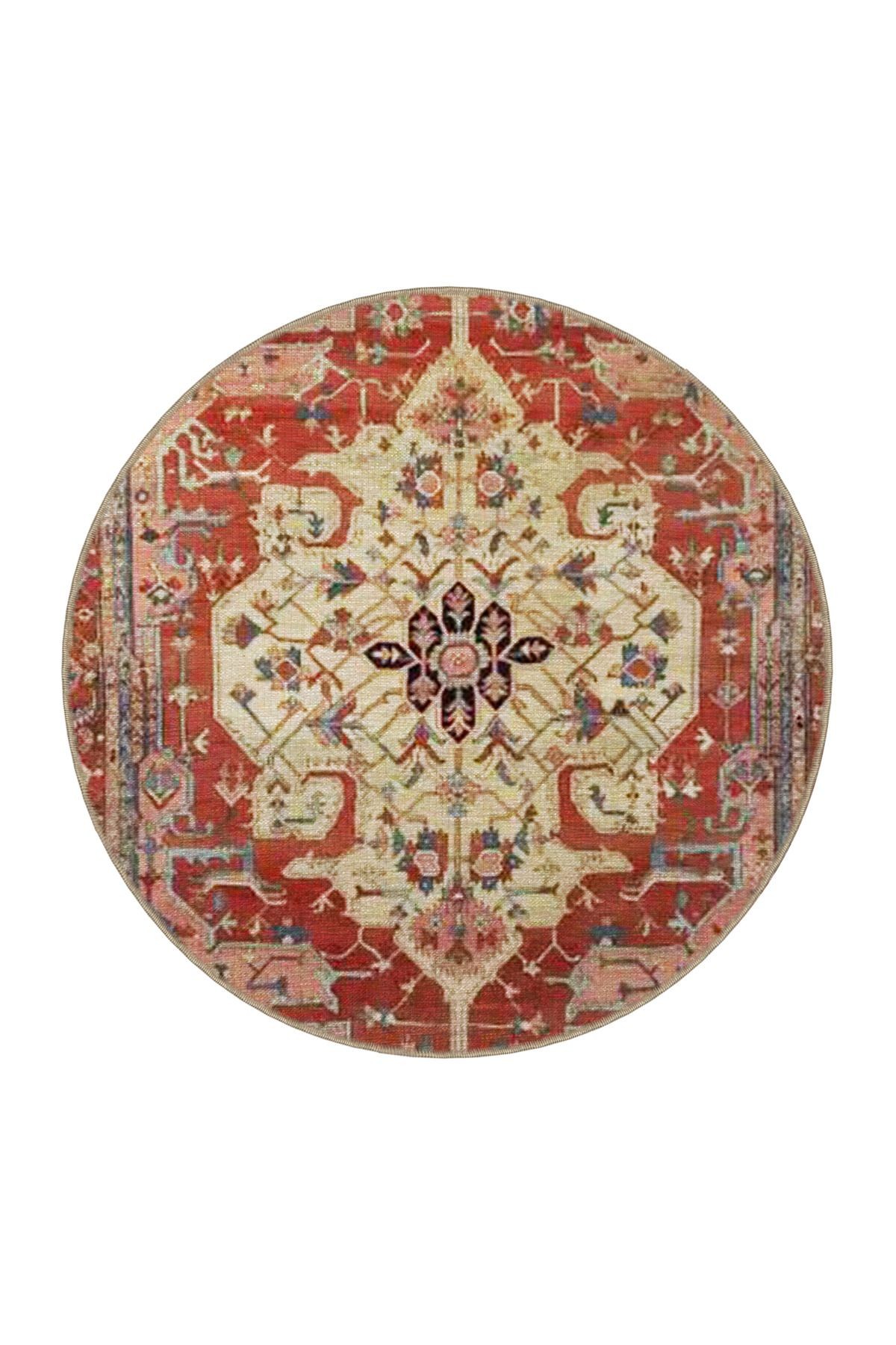 Turuncu Bej Temalı Geleneksel Motif Etnik Desenli Vintage Dekoratif Halı 3490