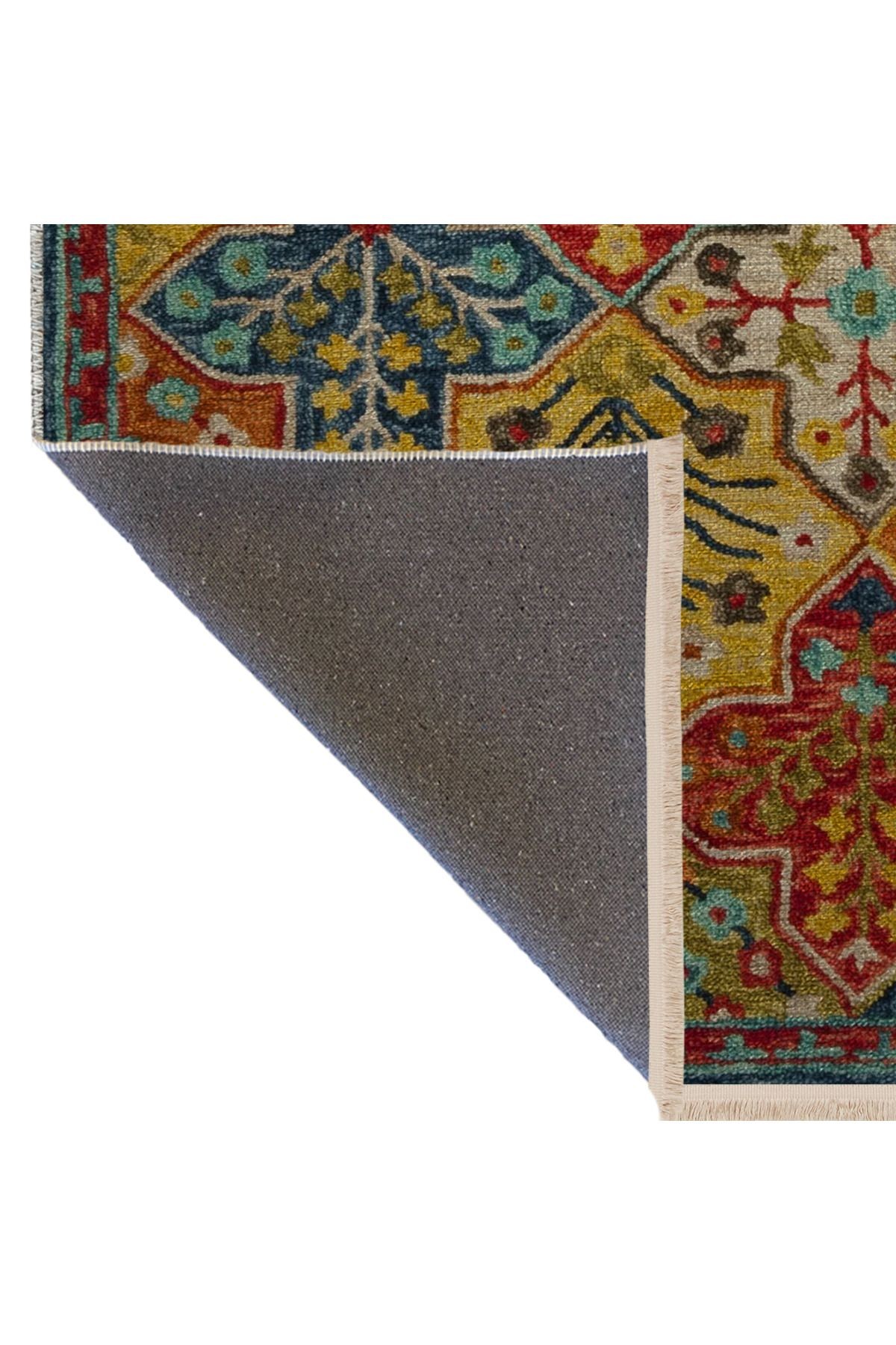 Çok Renkli Geleneksel Motif Çiçek Desenli Kreatif Vintage Dekoratif Halı 2900