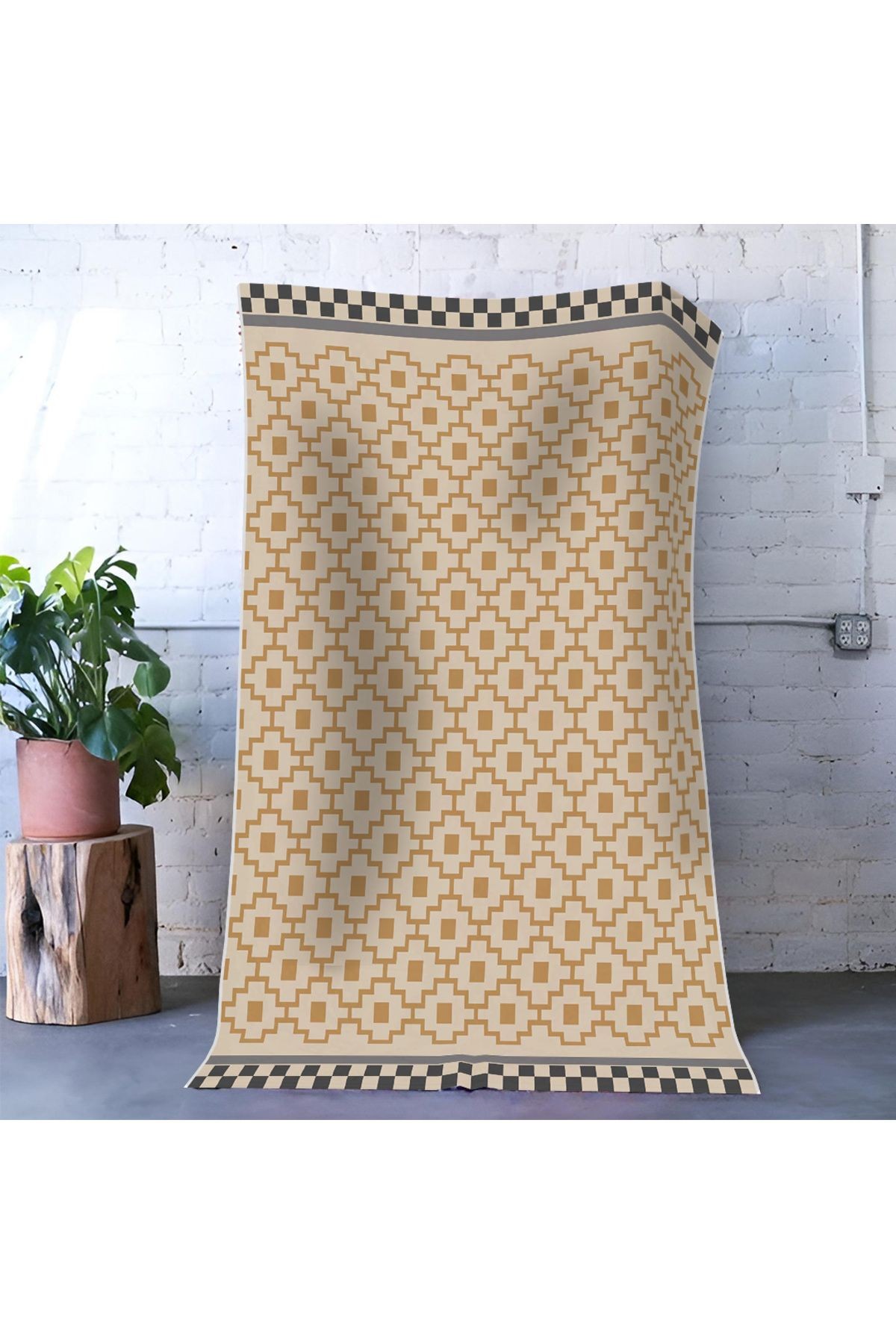 Mira Bej Renk Geometrik Desen Dekoratif Halı Mira 1496