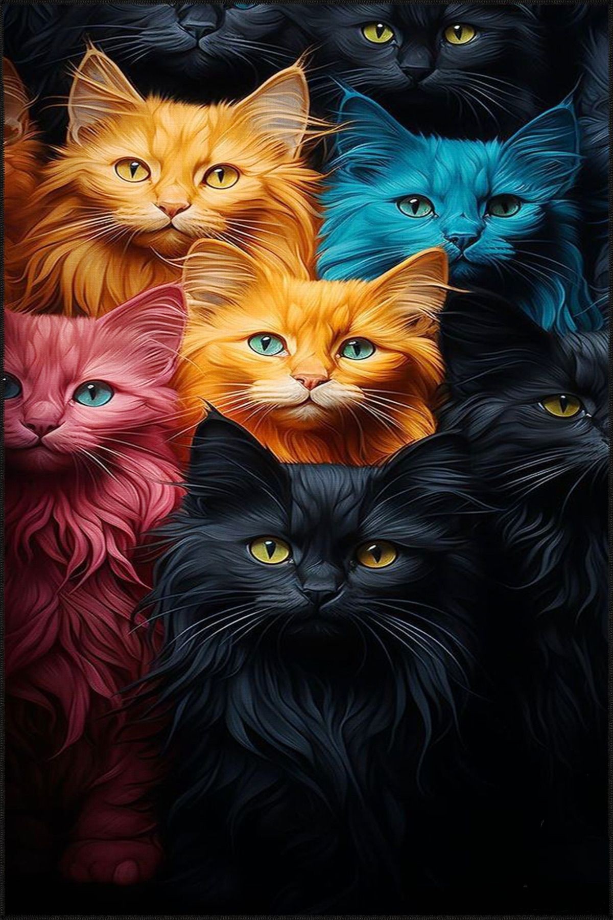 Renkli Kedili Cat Hayvan Desenli Dokuma Taban Halı miravip8188