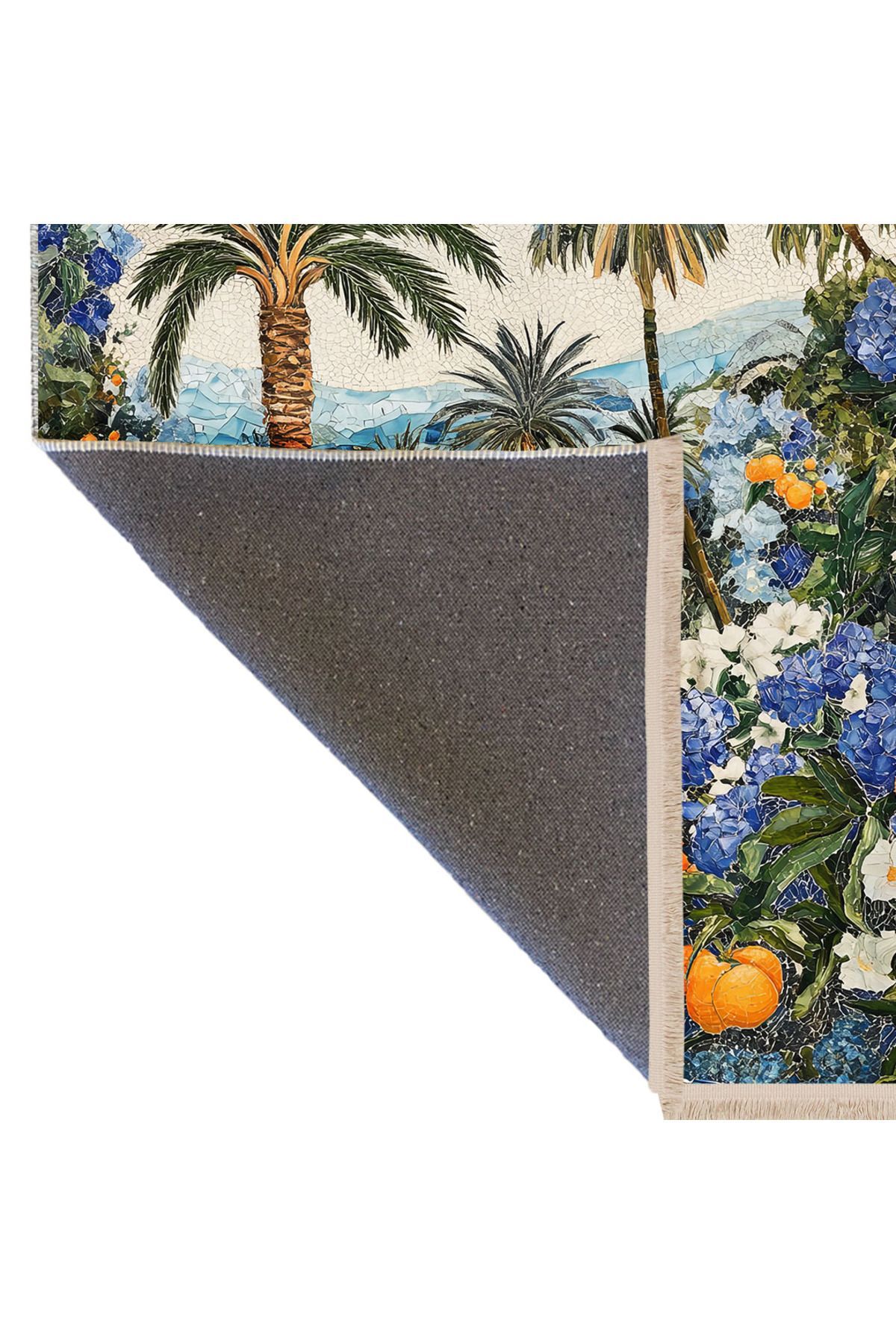 Paris Koleksiyonu Tropikal Desenli Mozaik Görünümlü Palmiye Detaylı Modern Dekoratif Halı paris34