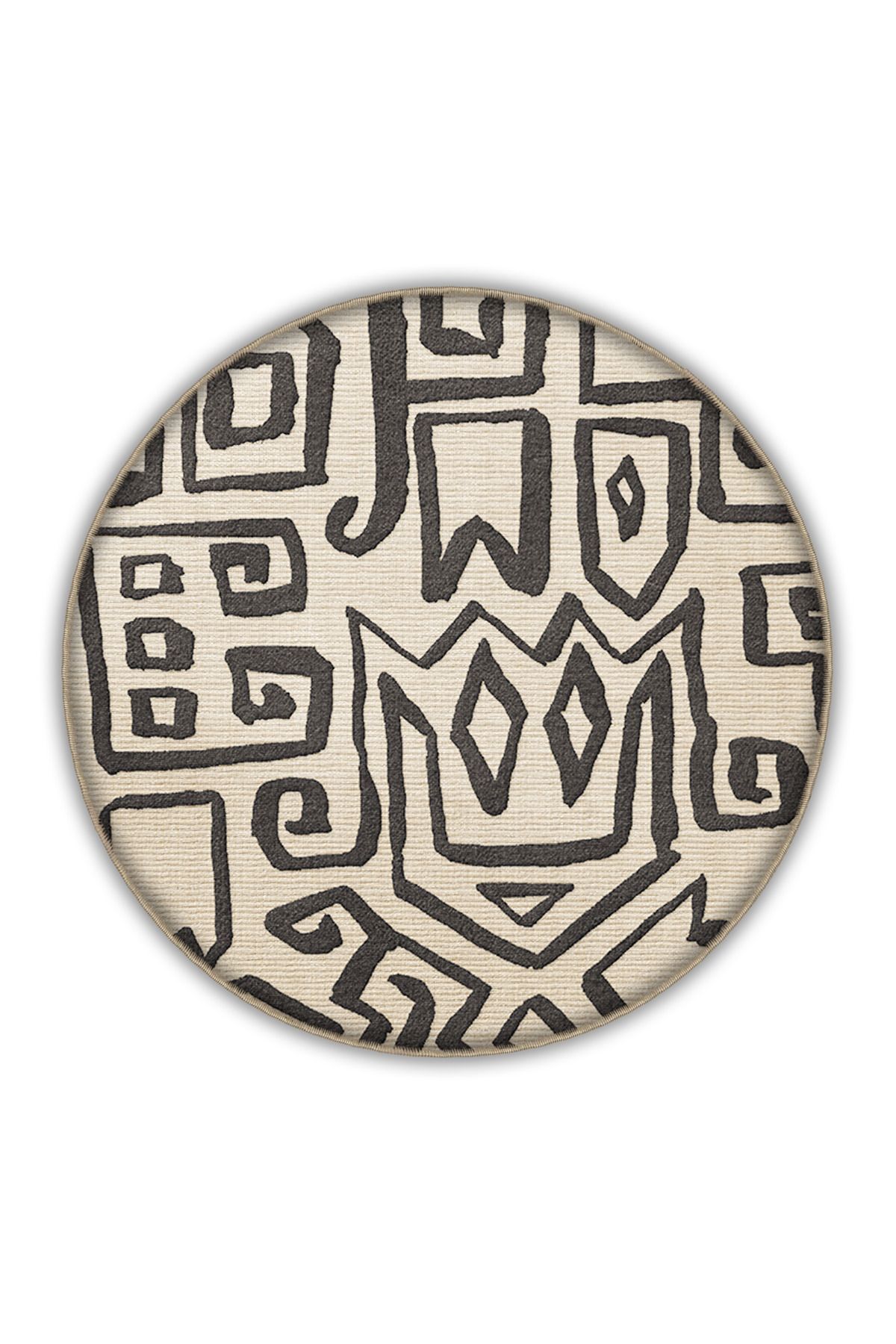 Siyah Bej Temalı Soyut Figür Desenli Kreatif Modern Dekoratif Halı 3352