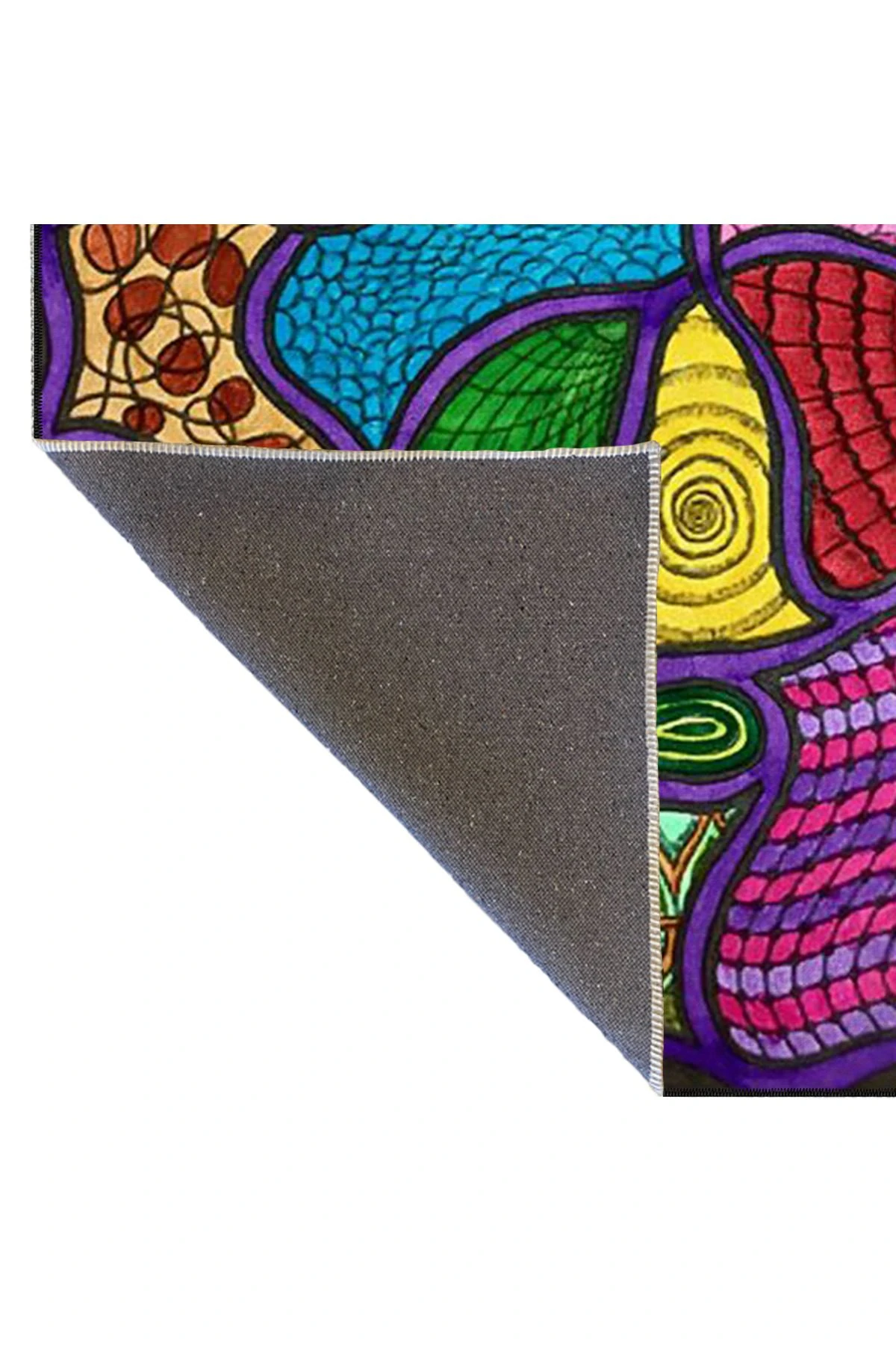 Mor Temalı Çok Renkli Soyut Figür Desenli Kreatif Modern Dekoratif Halı 3859