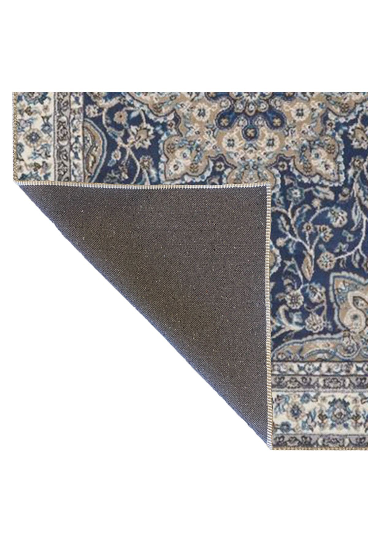 Gri Lacivert Temalı Geleneksel Motif Çiçek Desenli Vintage Dekoratif Halı 4551