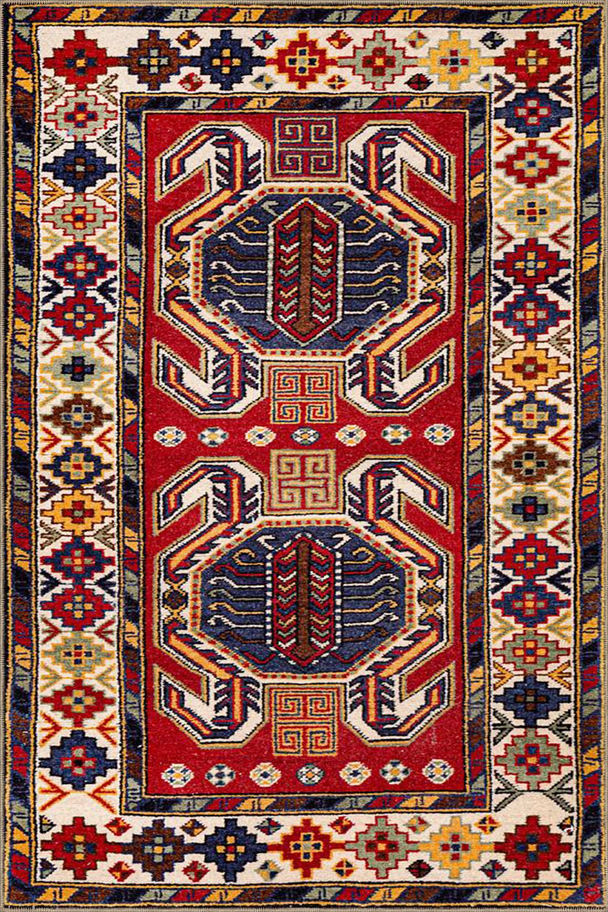 Kırmızı Tonlarda Karışık Renkli Çiçekli Modern Geleneksel Dokuma Taban Halı miravip529