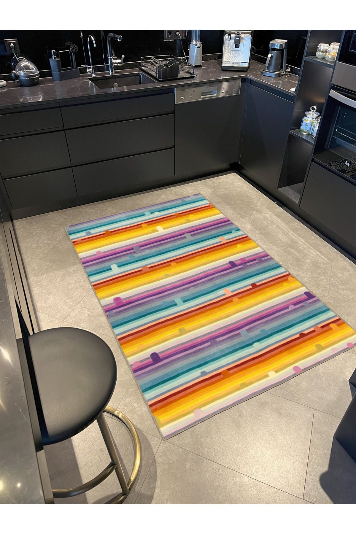 Modern Sarı Kırmızı Düz Desenli Renkli Dekoratif Halı miravip604