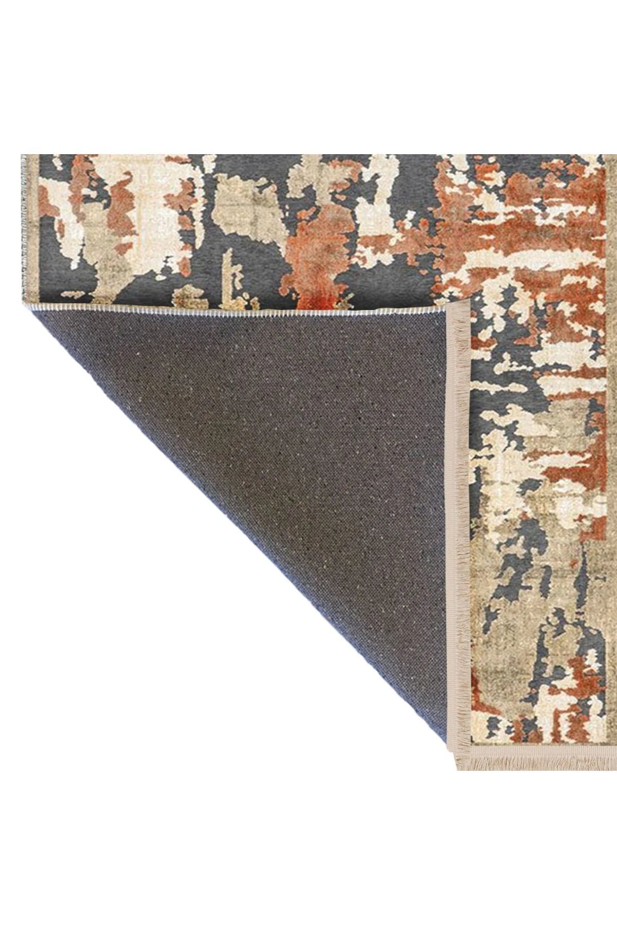 Alya Koleksiyonu Gri Turuncu Soyut Desenli Dokuma Taban Dekoratif Halı alya44