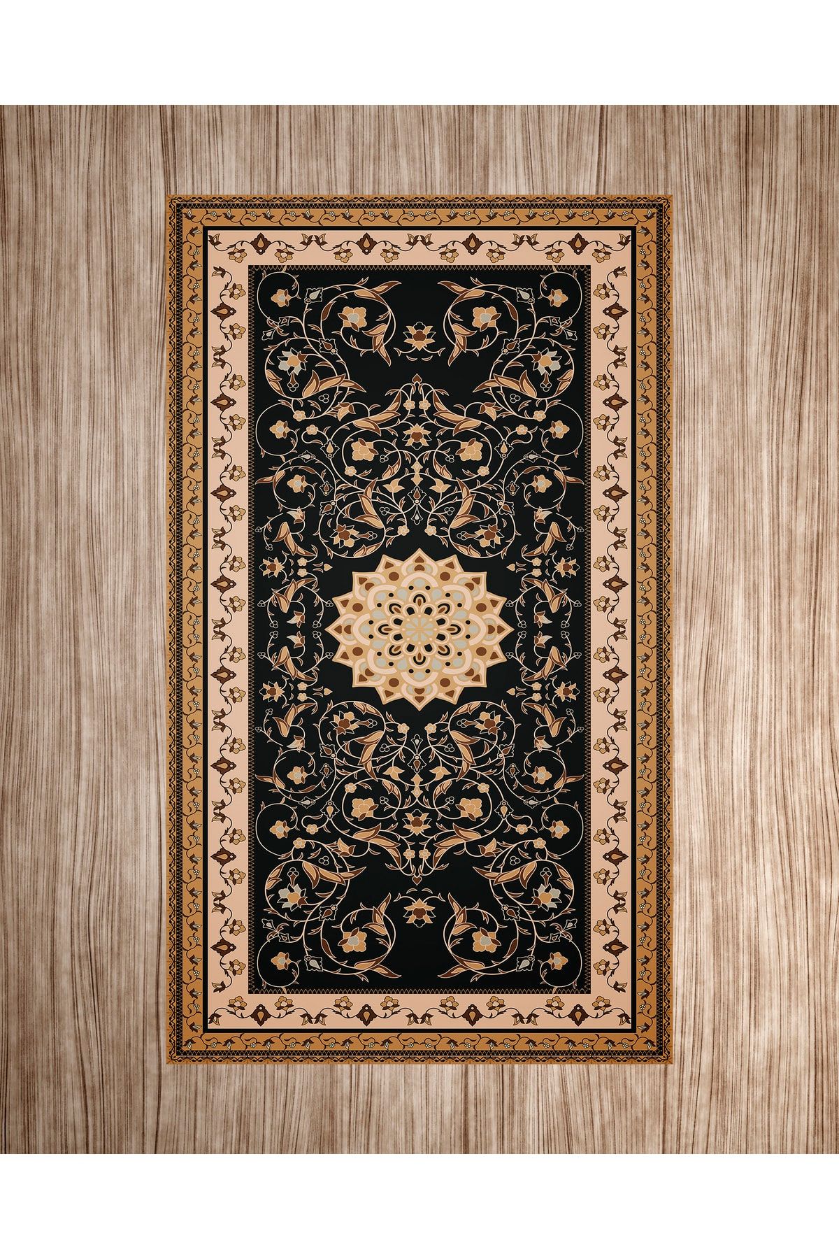 Siyah Ve Kahverengi Çiçek Karışımlı Geometrik Desenli Seccade 70x120