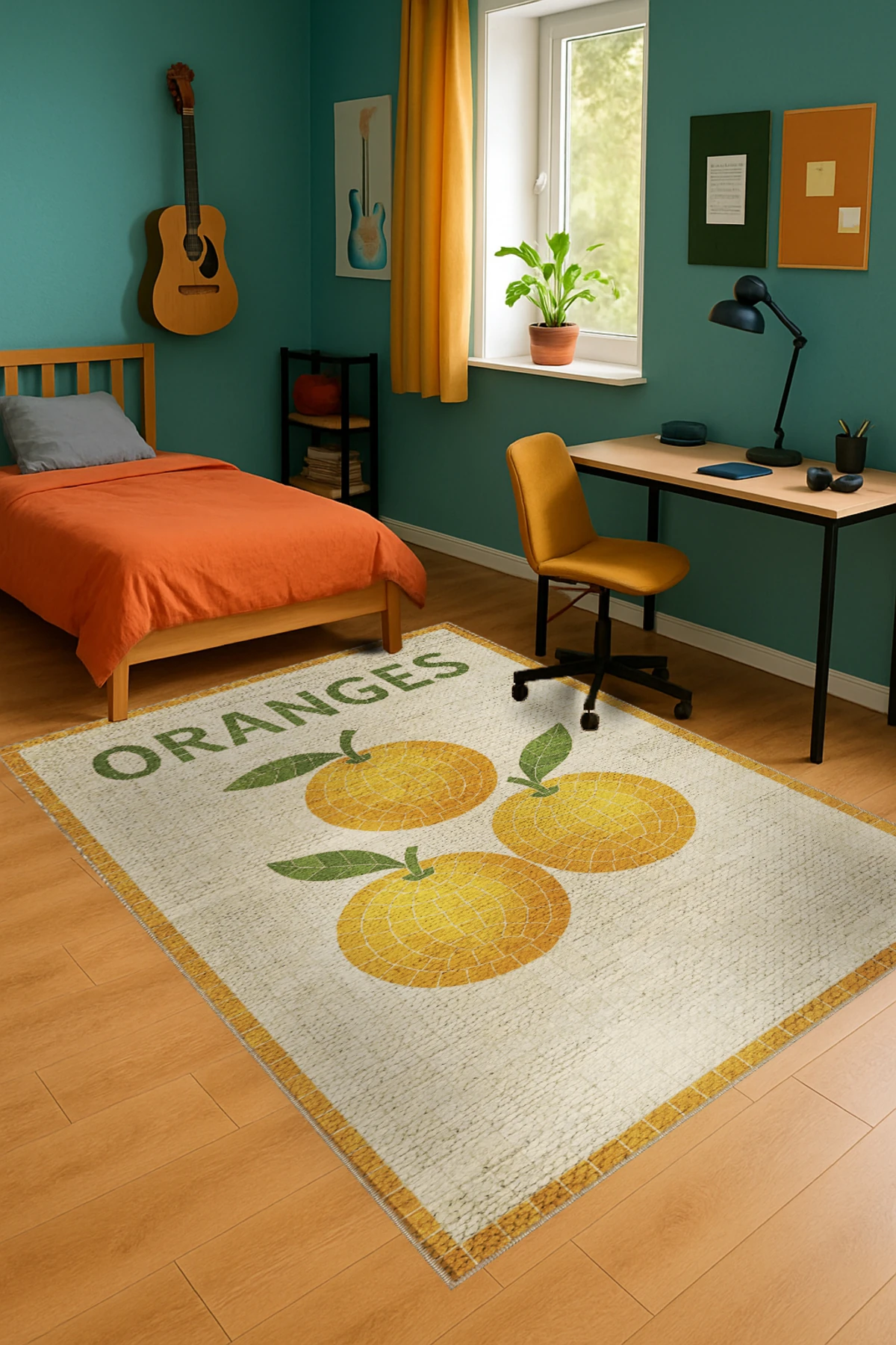 MOSSO Oranges Yazılı Desen Dokuma Taban Vintage Dekoratif Halımosso991