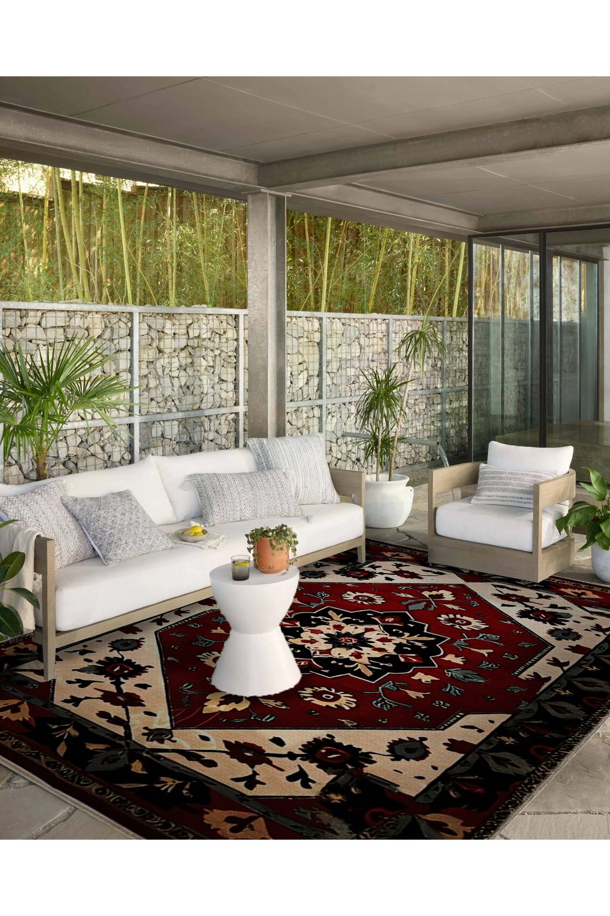 Mira Vintage Bordo Bej Geleneksel Temalı  Çiçek Desenli Dokuma Taban Yıkanabilir Halı miravintage07