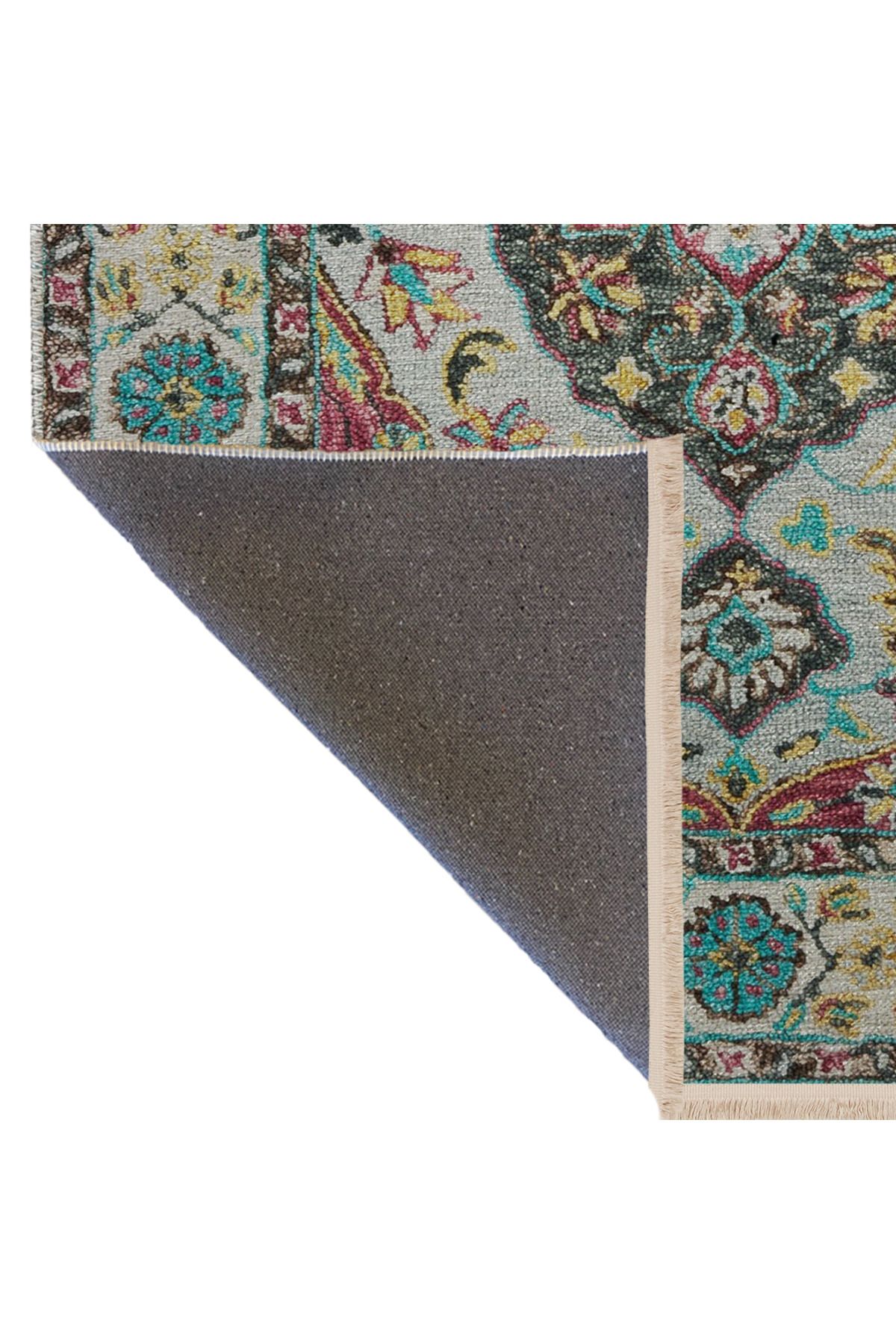 Bej Mavi Temalı Geleneksel Motif Etnik Çiçek Desenli Kreatif Vintage Dekoratif Halı 2847