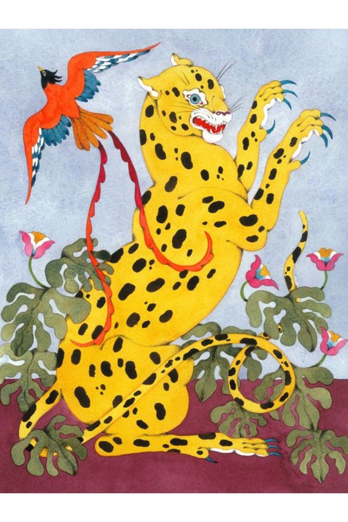 Yılmaz Koleksiyonu Botanik Temalı Benekli Sarı Leopar ve Papağan Desenli Modern Dekoratif Halı 23