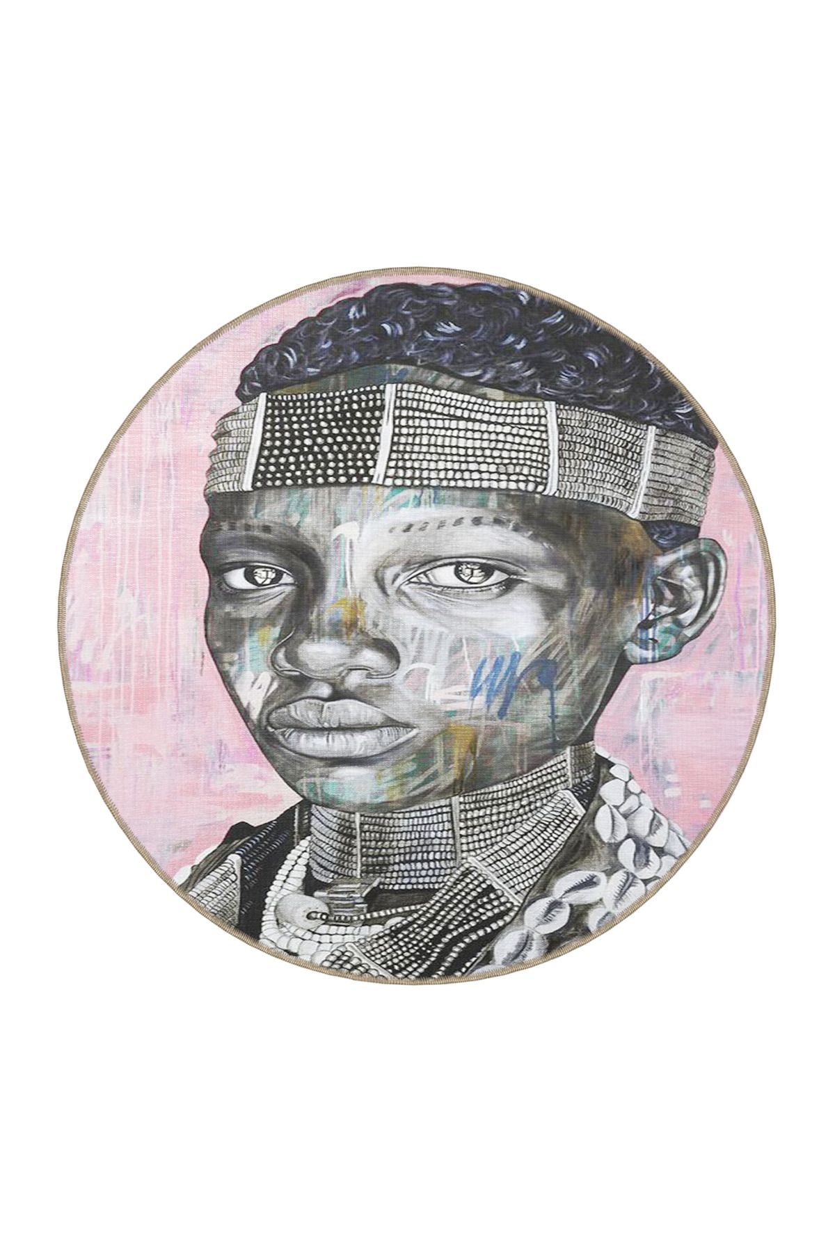 Yüz Temalı Pembe Renkli Desen Halı 3687