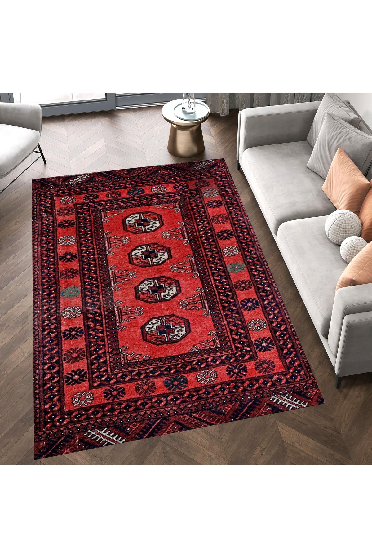 Mete Koleksiyonu Turuncu Temalı Geleneksel Motif Desenli Vintage Dekoratif Halı 21