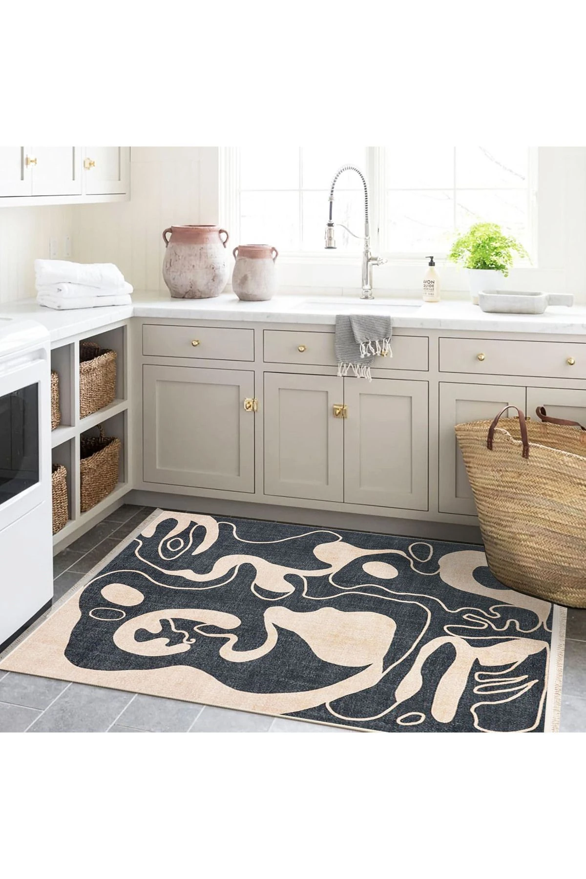 Alya Koleksiyonu Bej Koyu Gri Bej Desenli Dokuma Taban Modern Dekoratif Halı alya32