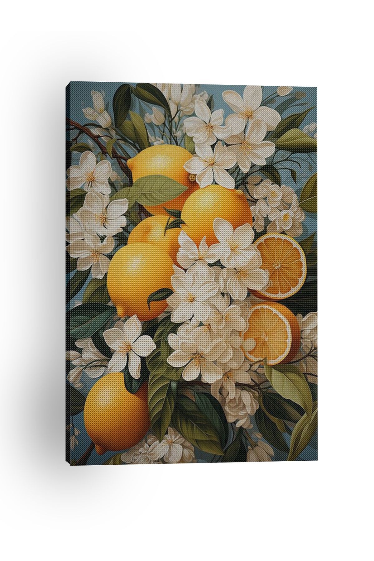 Kanvas Tablo Çiçekli Portakal Desenli Modern Tablo