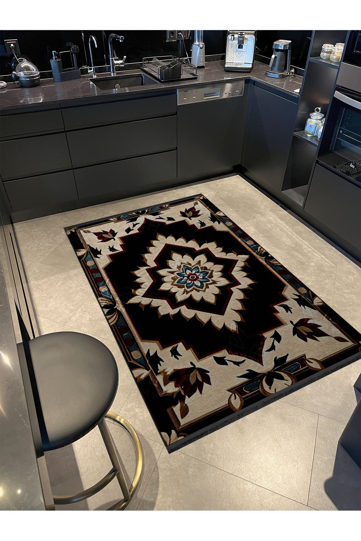 Çok Renkli Antik Tasarım Serisi Bordo ve Bej Detaylı Desenli Vintage Dekoratif Halı antik39