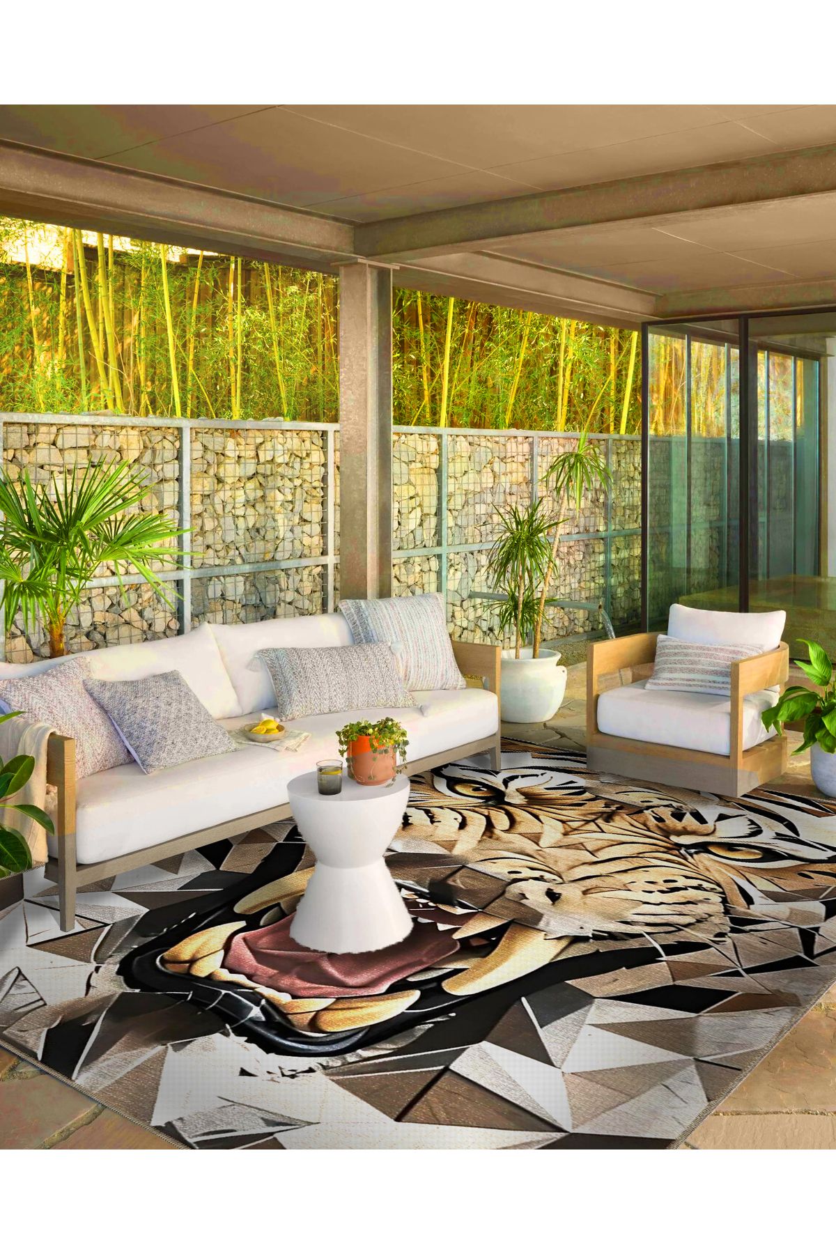 Animal Koleksiyonu Kahve Bej Tonlarda Kaplan Desenli Dokuma Taban Yıkanabilir Halı animal06