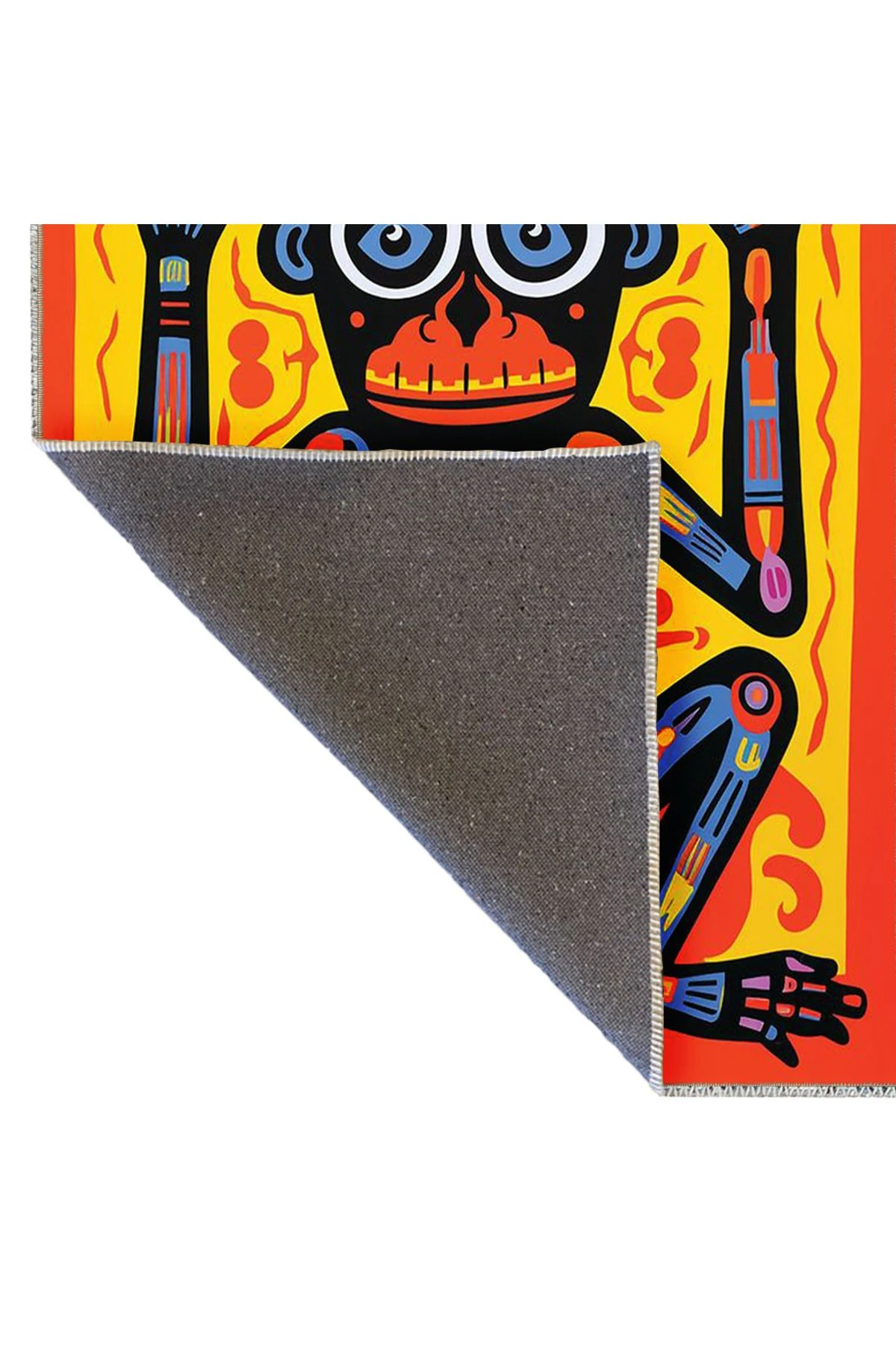 Emre Koleksiyonu Çok Renkli Soyut Çizgi Detaylı Maymun Desenli Dokuma Taban Modern Dekoratif Halı 36