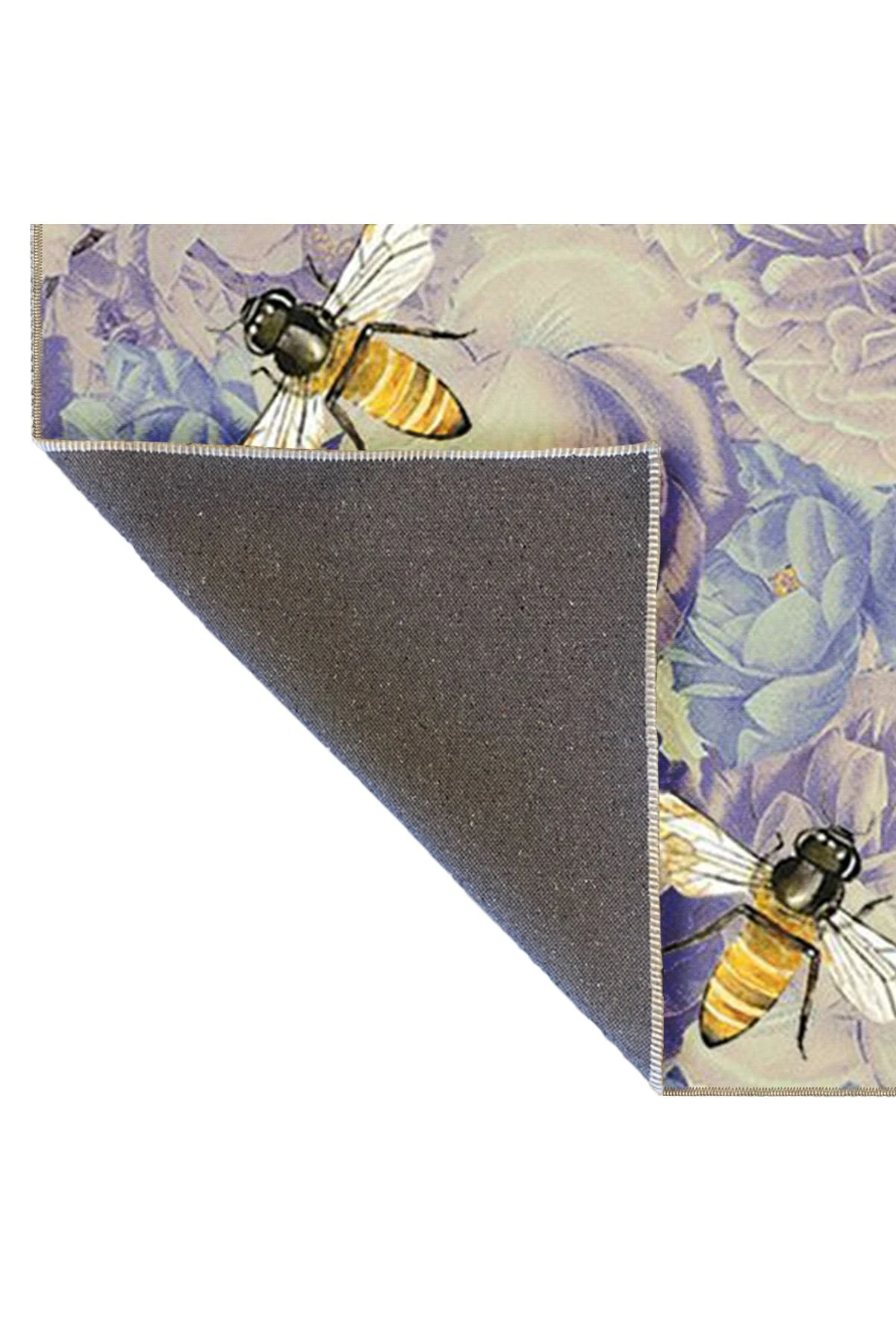 Mor ve Mavi Tonlar Floral Temalı Arı ve Çiçek Desenli Modern Dekoratif Halı 4938