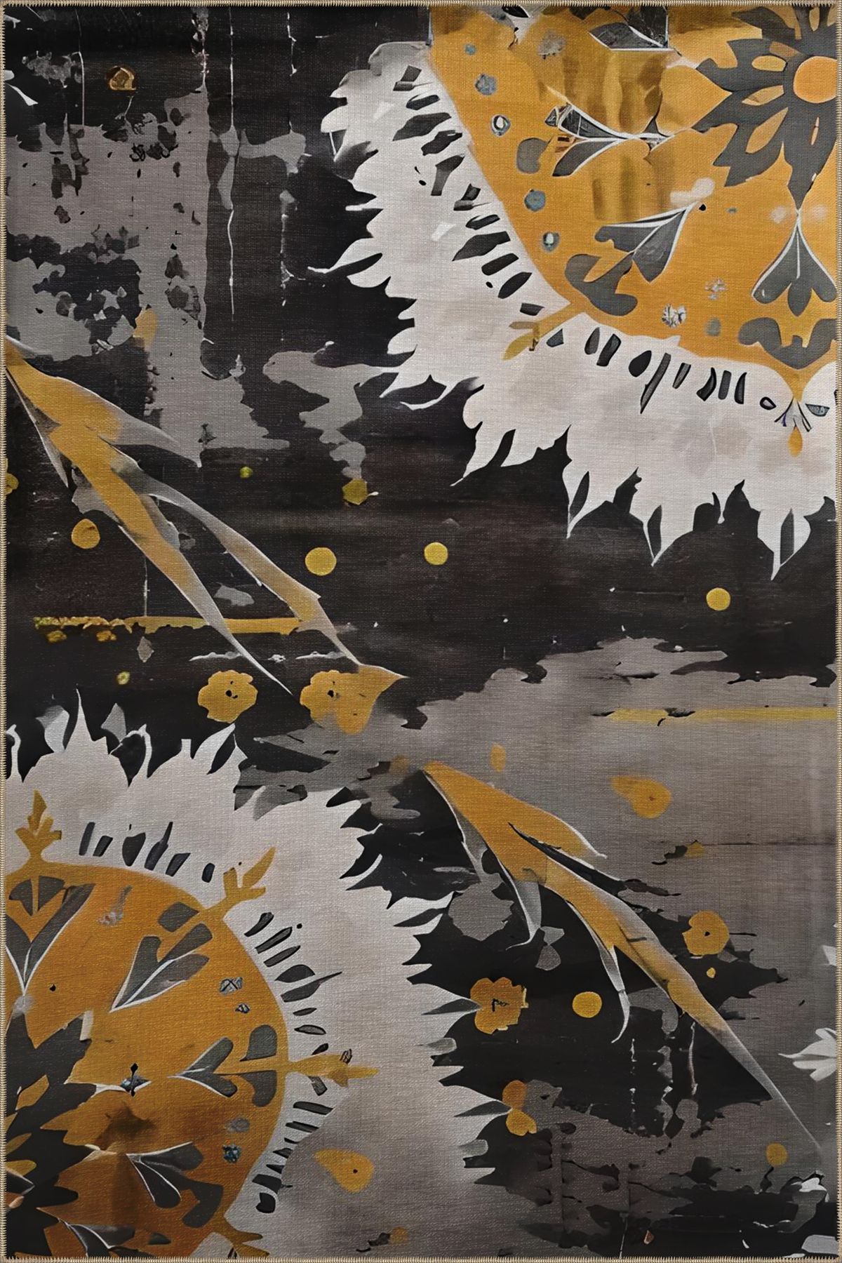 Gri Sarı Tema Soyut Karma Şekilli Desenli Kreatif Modern Dekoratif Halı 5140