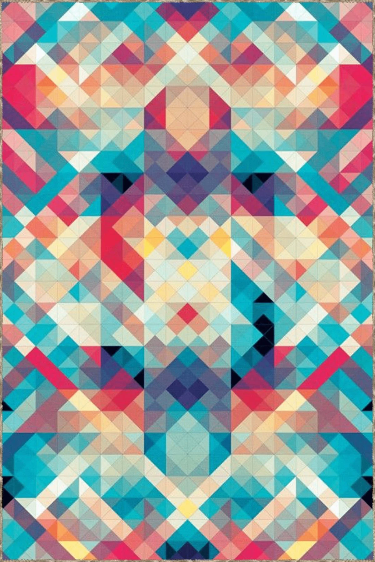 Turkuaz Temalı Çok Renkli Geometrik Şekil Desenli Modern Dekoratif Halı 4709