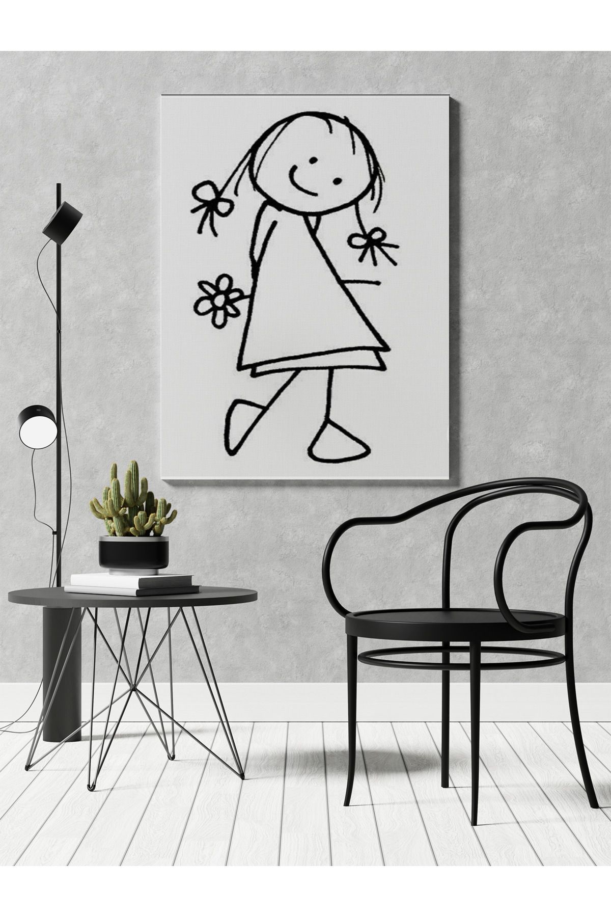 Kanvas Tablo Tatlı Küçük Kız Çizimli Desenli Temalı Desenli Temalı Tablo