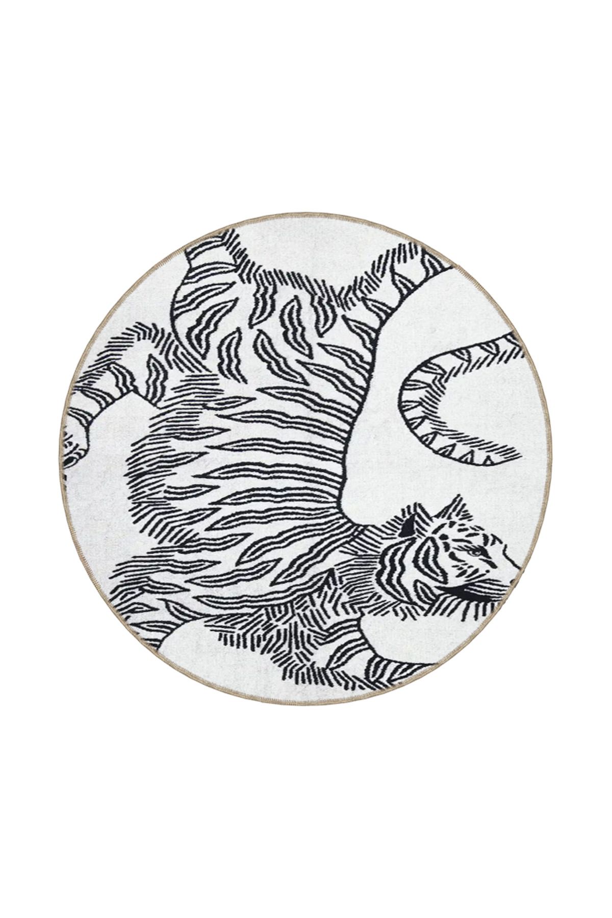 Gri Tonlarında Kaplan Desenli Dokuma Taban Halı miravip539