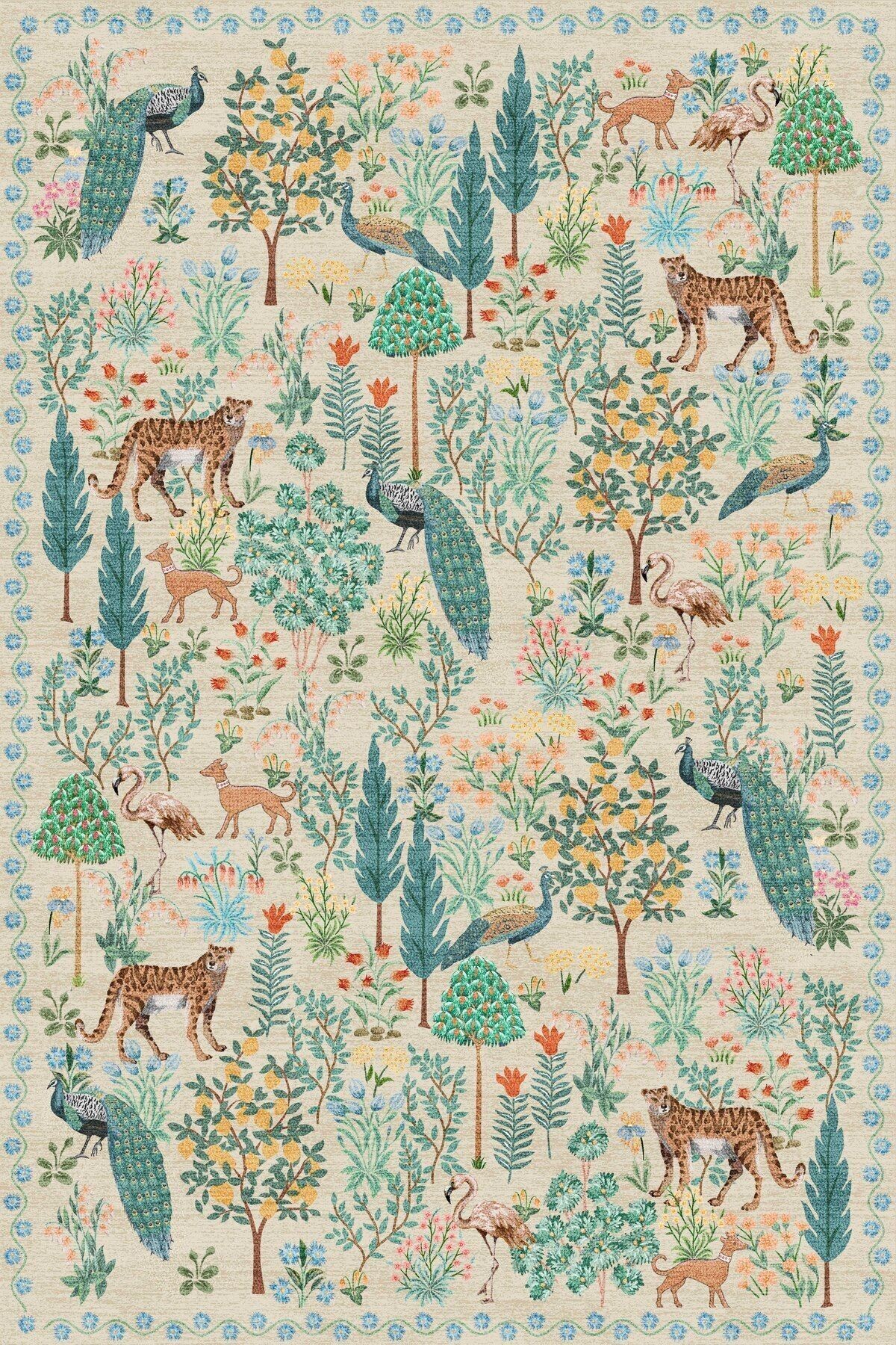 Floral Mira Bej Pastel Botanik Tema Dokuma Taban Halı Mira 1318