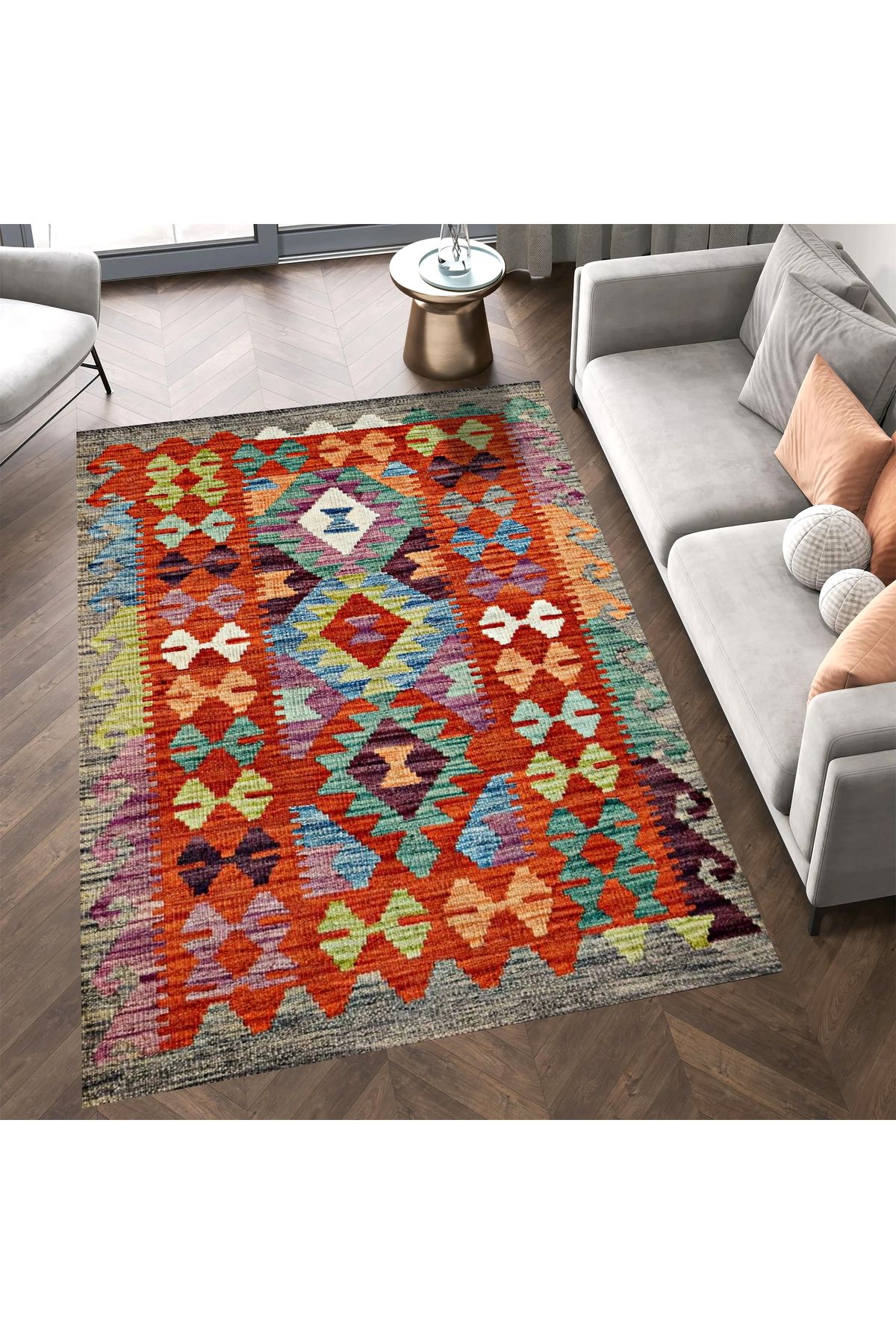 Mete Koleksiyonu Çok Renkli Geometrik Şekiller ve Etnik Desenli Vintage Dekoratif Halı 31