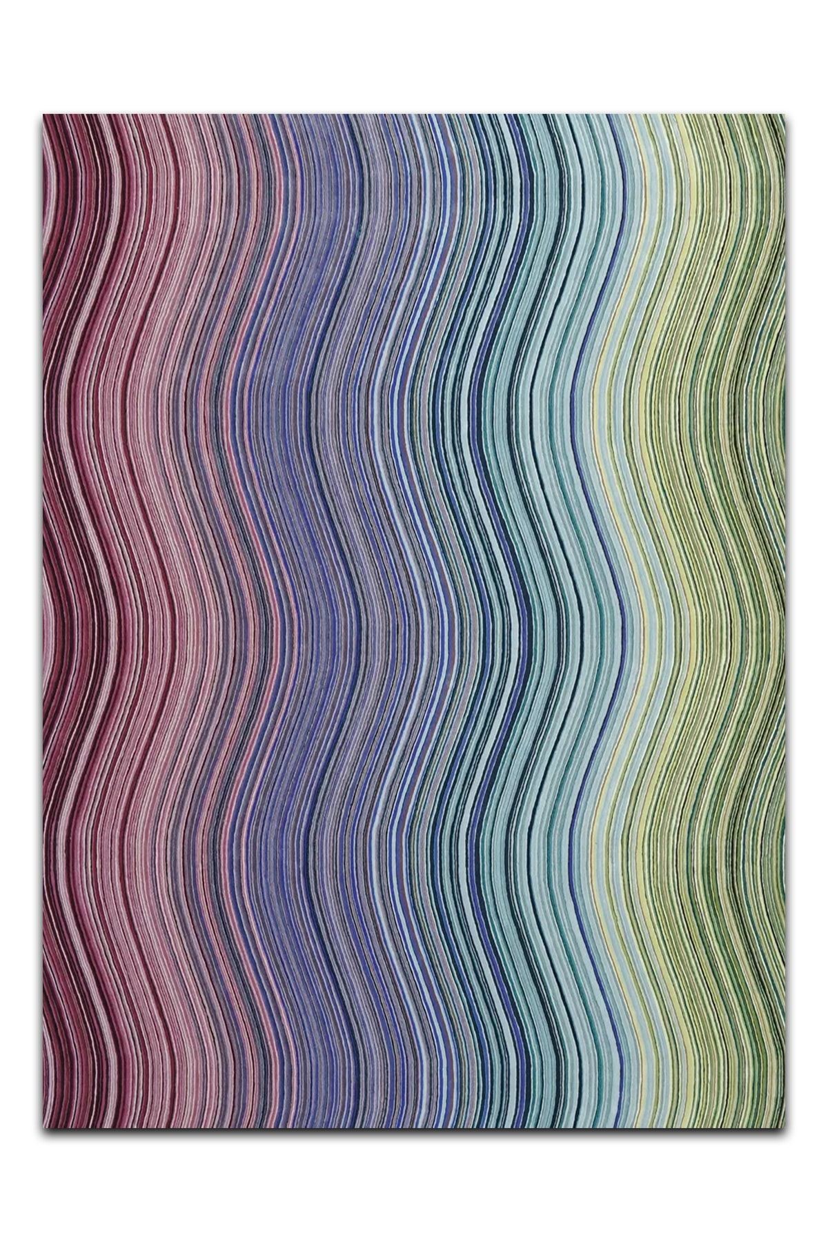 Renkli Ombre Pastel Geometrik Dokuma Taban Dijital Baskılı Halı Mira 1425