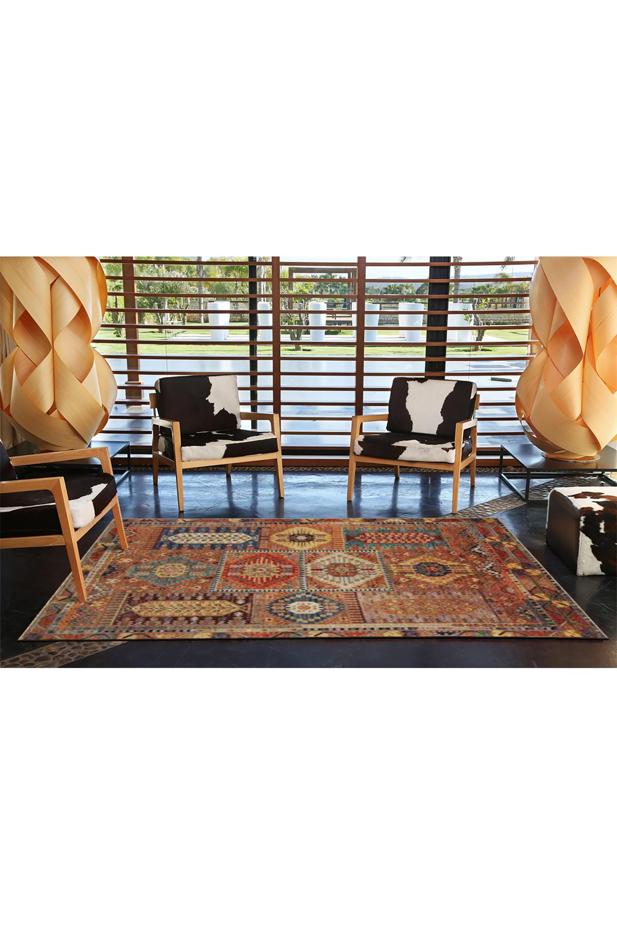 Kahve Bej Temalı Motifli Etnik Desenli Vintage Dekoratif Halı 3810