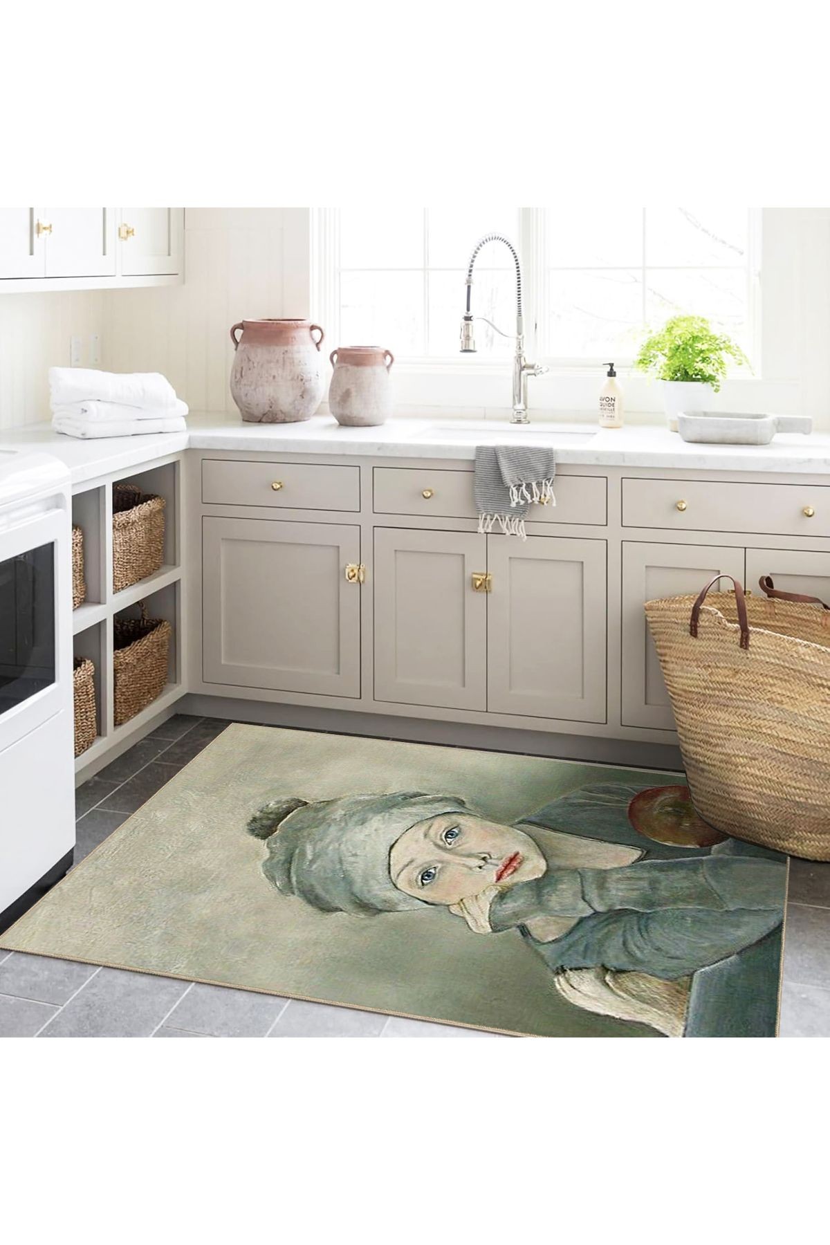 Tuğrul Koleksiyonu Pastel Tonlarda Elma ve Kız Figürü Desenli Dokuma Taban Modern Dekoratif Halı 47