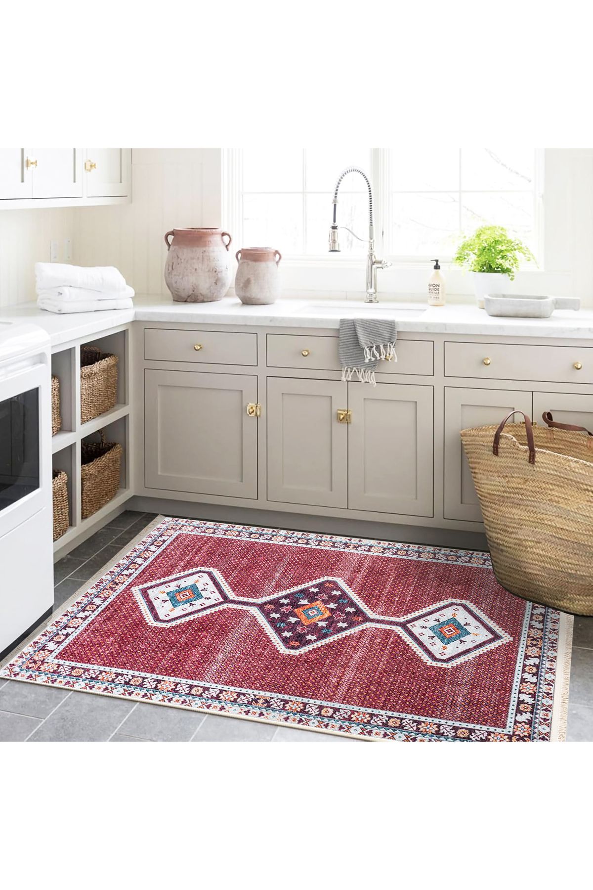 Asena Koleksiyonu Bordo Ton Etnik Motifli ve Geleneksel Desenli Vintage Dekoratif Halı 25