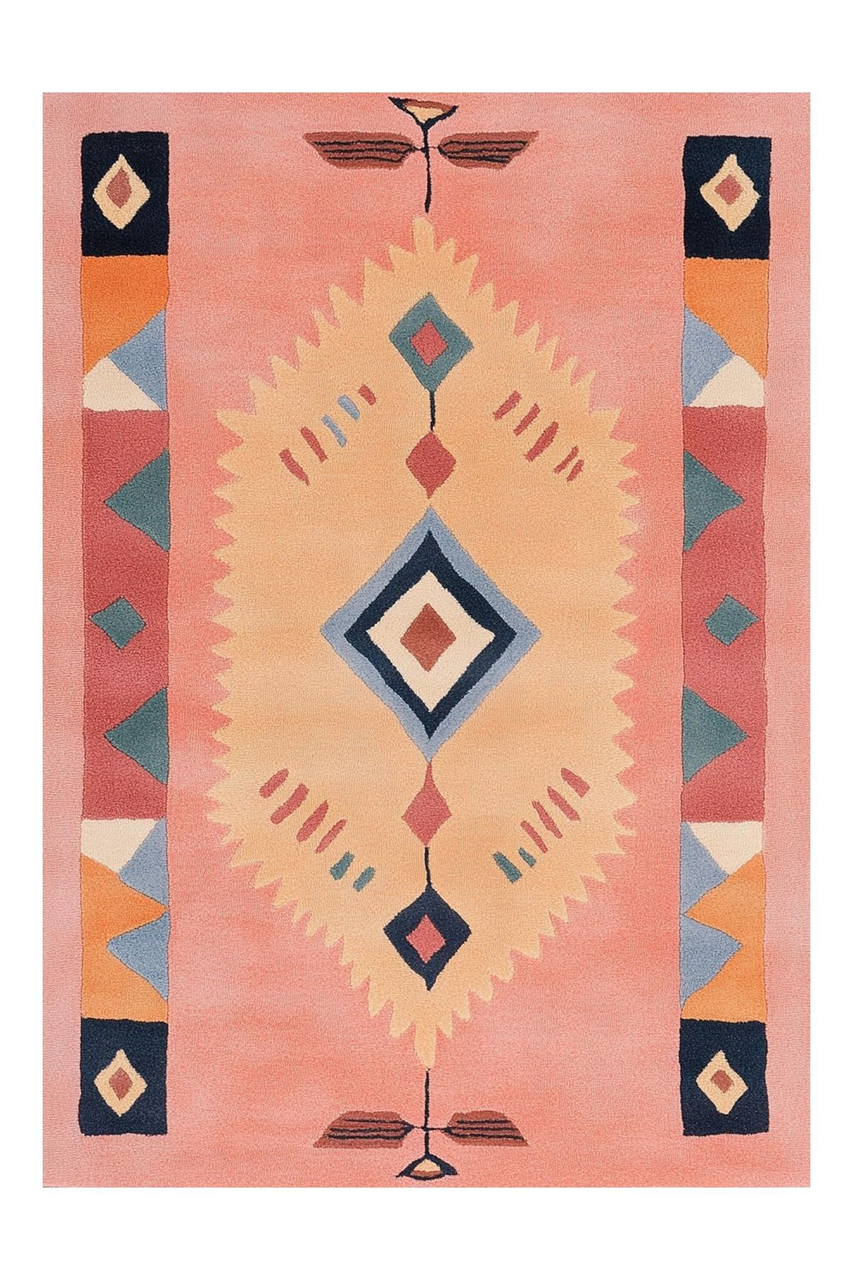Nora Art 16 Pembe Minimal Etnik Desenli Pastel Renkli Dokuma Taban Dekoratif Salon Halısı